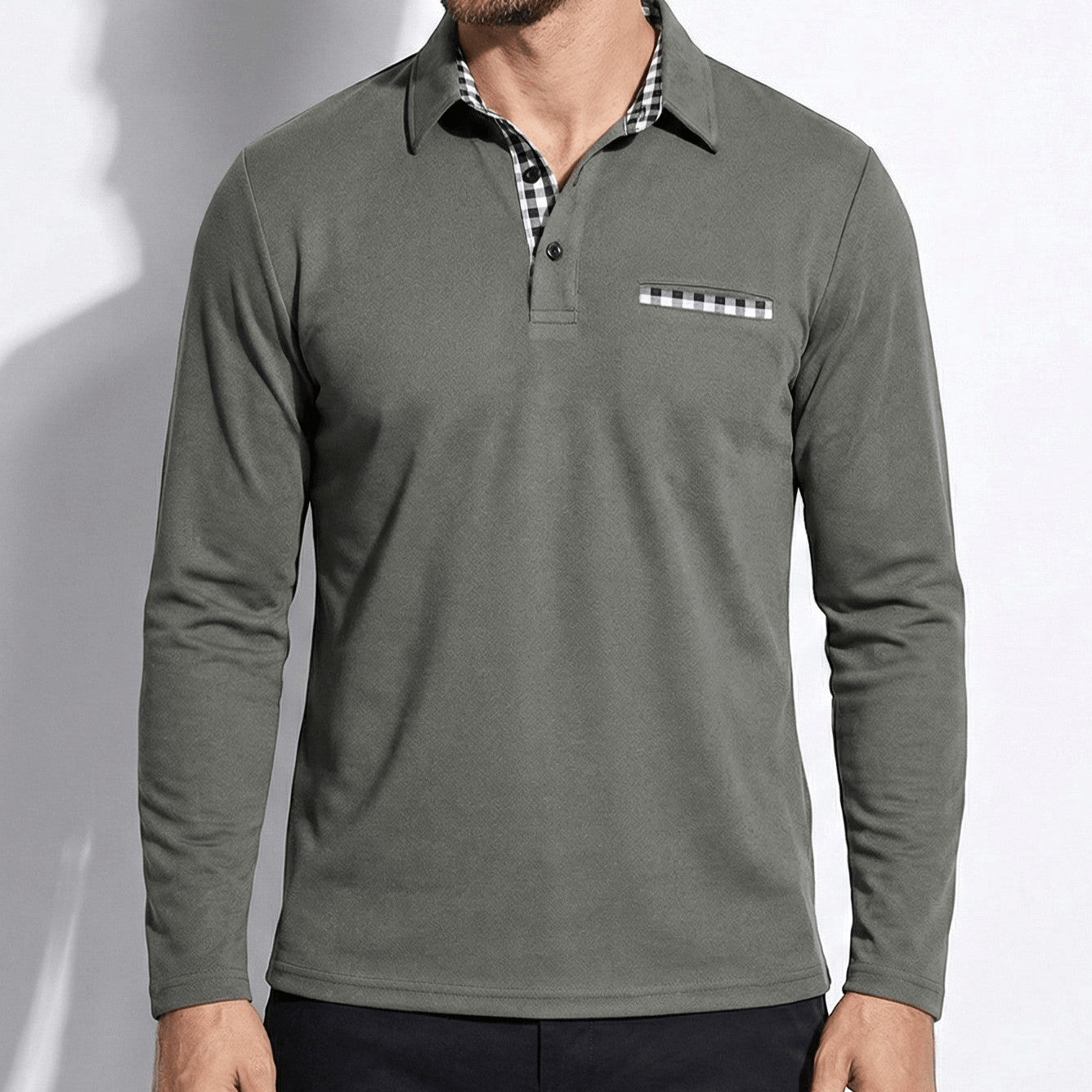 Jack - Men's Long Sleeve Polo Shirt with Classic Collar - Polo Shirts - Grey - Jones & Smith