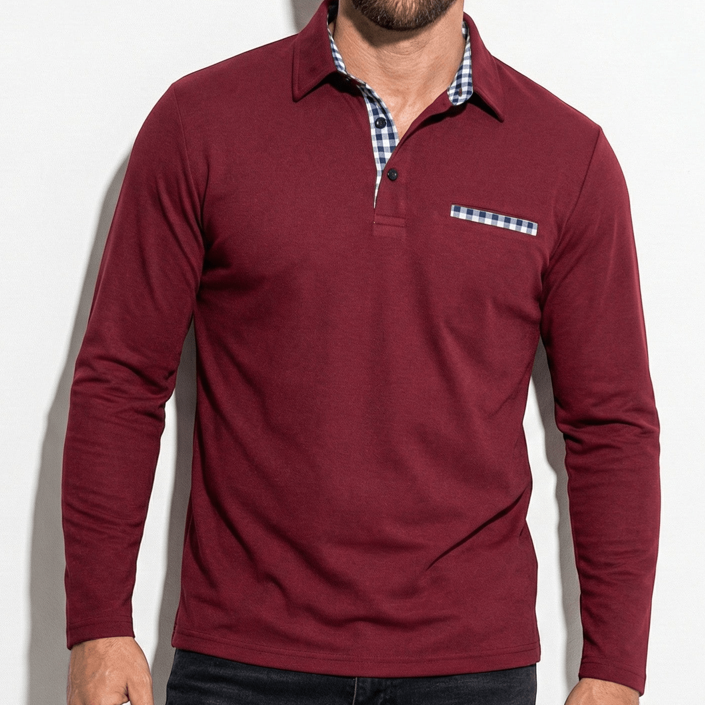 Jack - Men's Long Sleeve Polo Shirt with Classic Collar - Polo Shirts - Red - Jones & Smith