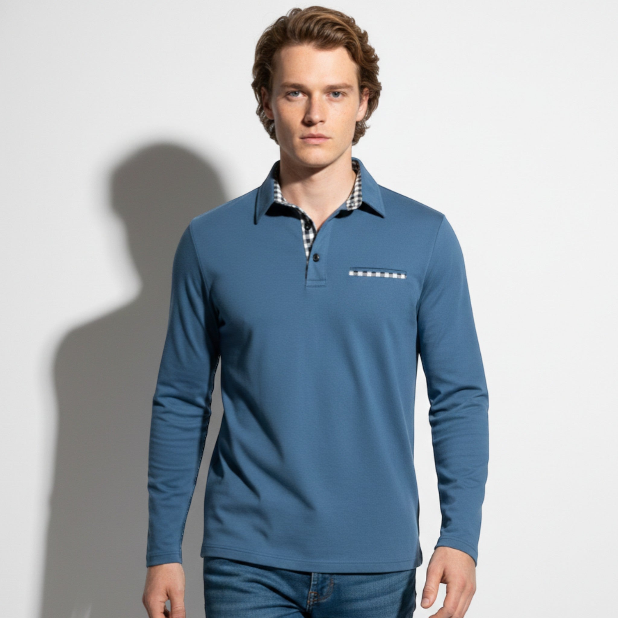 Jack - Men's Long Sleeve Polo Shirt with Classic Collar - Polo Shirts - Blue - Jones & Smith