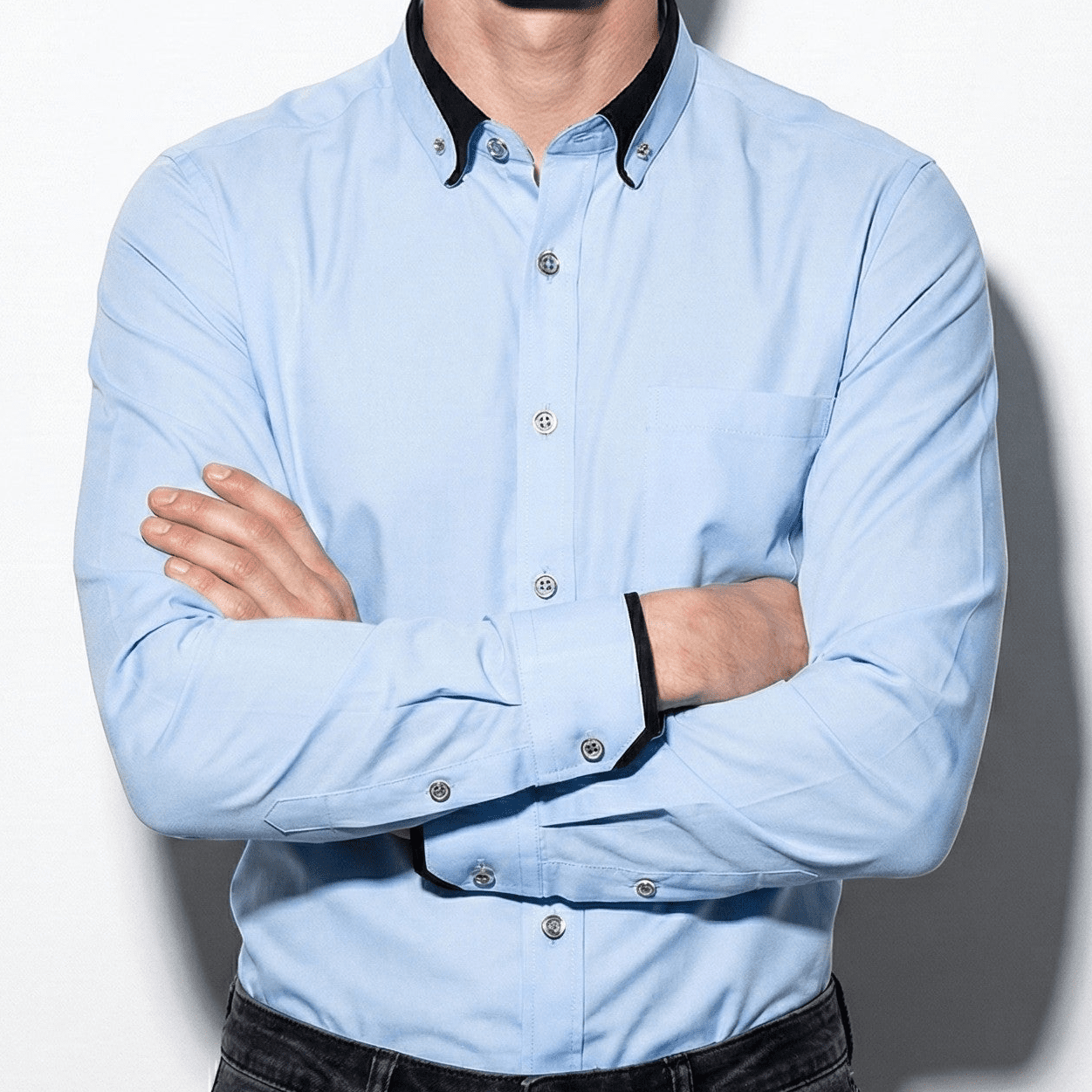 Jack - Men’s Wrinkle - Free Stretch Shirt with Stand - Up Collar - Tops, T-shirts & Shirts - Light Blue - Jones & Smith