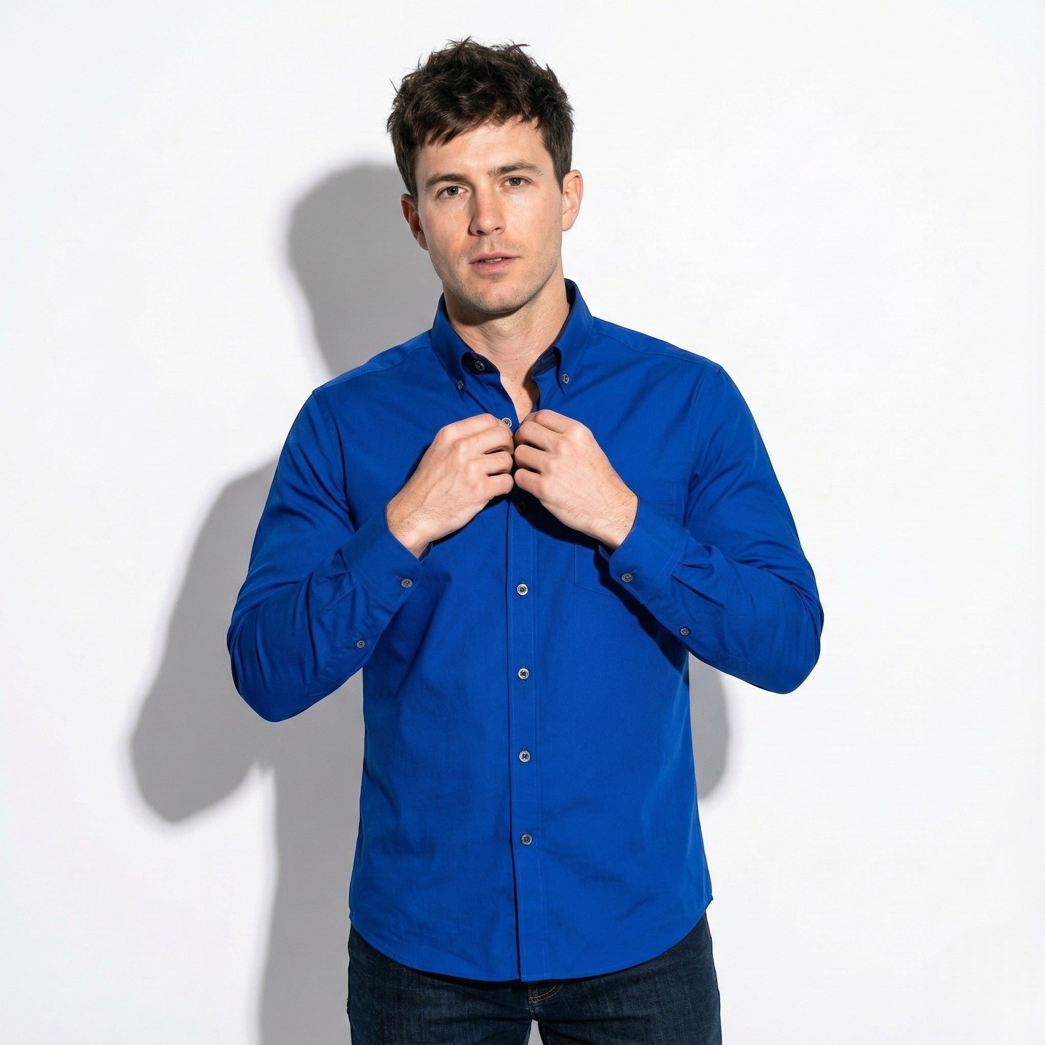 Jack - Men’s Wrinkle - Free Stretch Shirt with Stand - Up Collar - Tops, T-shirts & Shirts - Blue - Jones & Smith