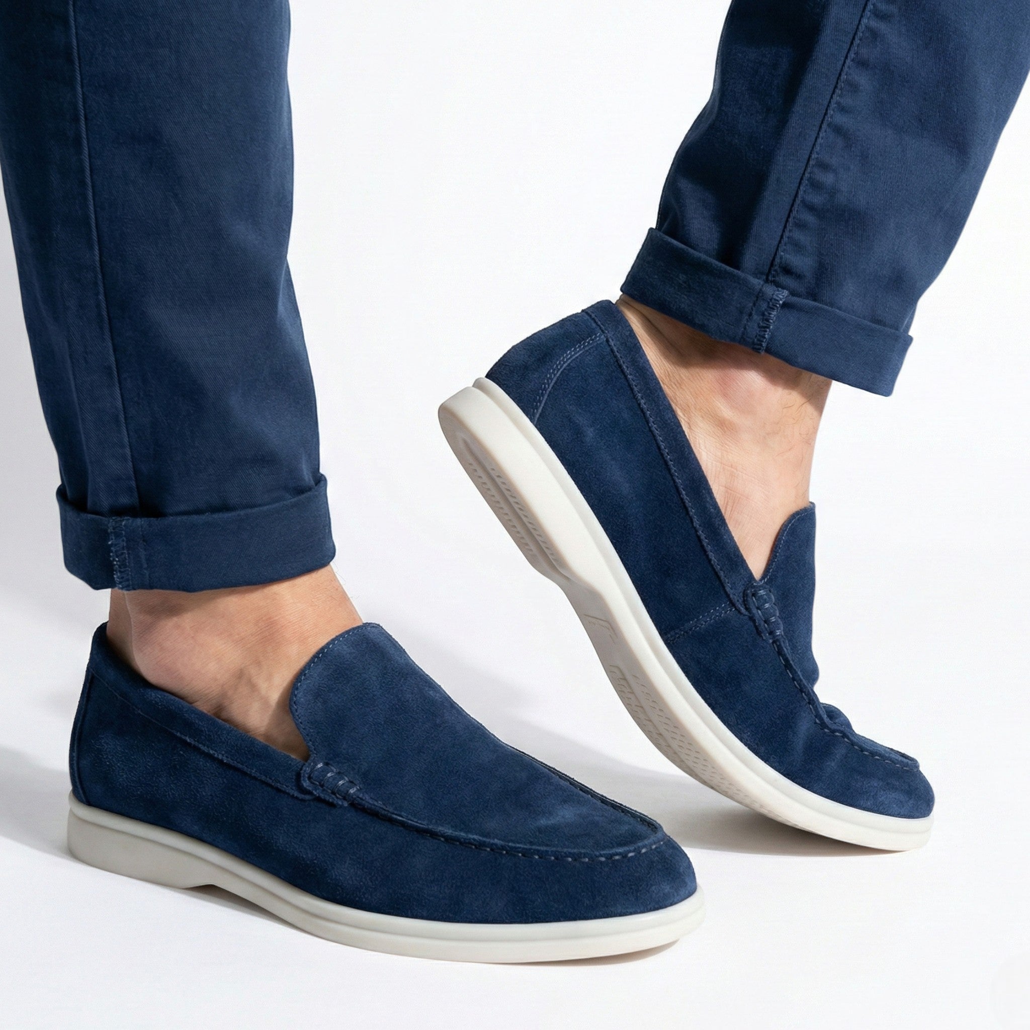 Jacob - Men's Classic Slip - On Loafers with Rubber Sole - Loafers - Navy Blue - Jones & Smith