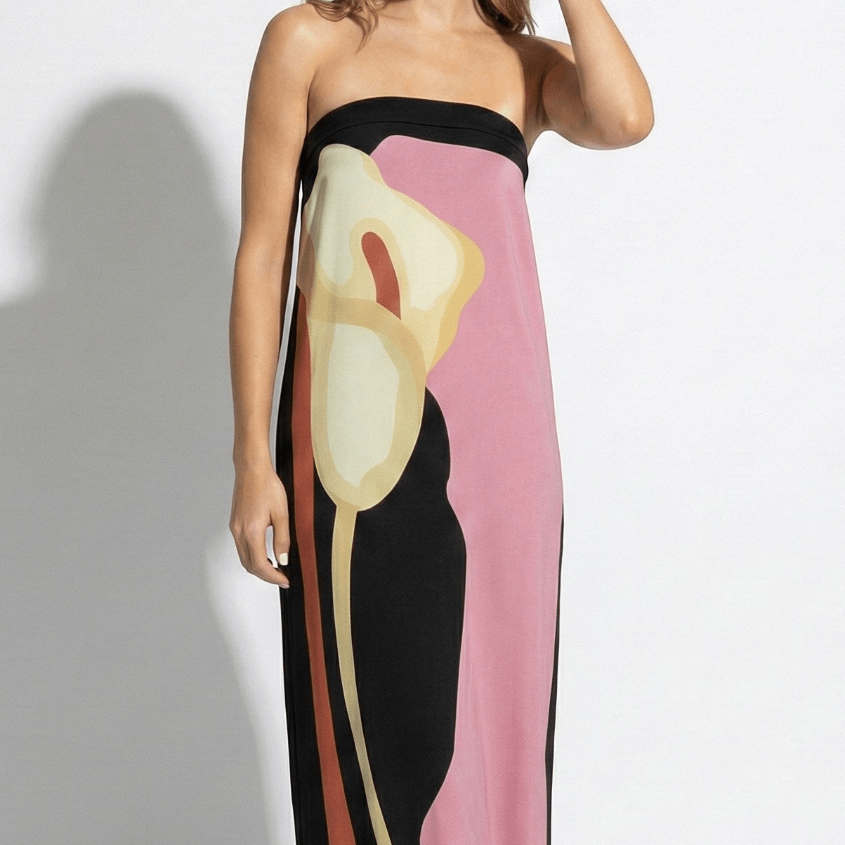 Jaime - Women's Strapless Maxi Dress with Abstract Floral Print - Dresses - Pink - Jones & Smith