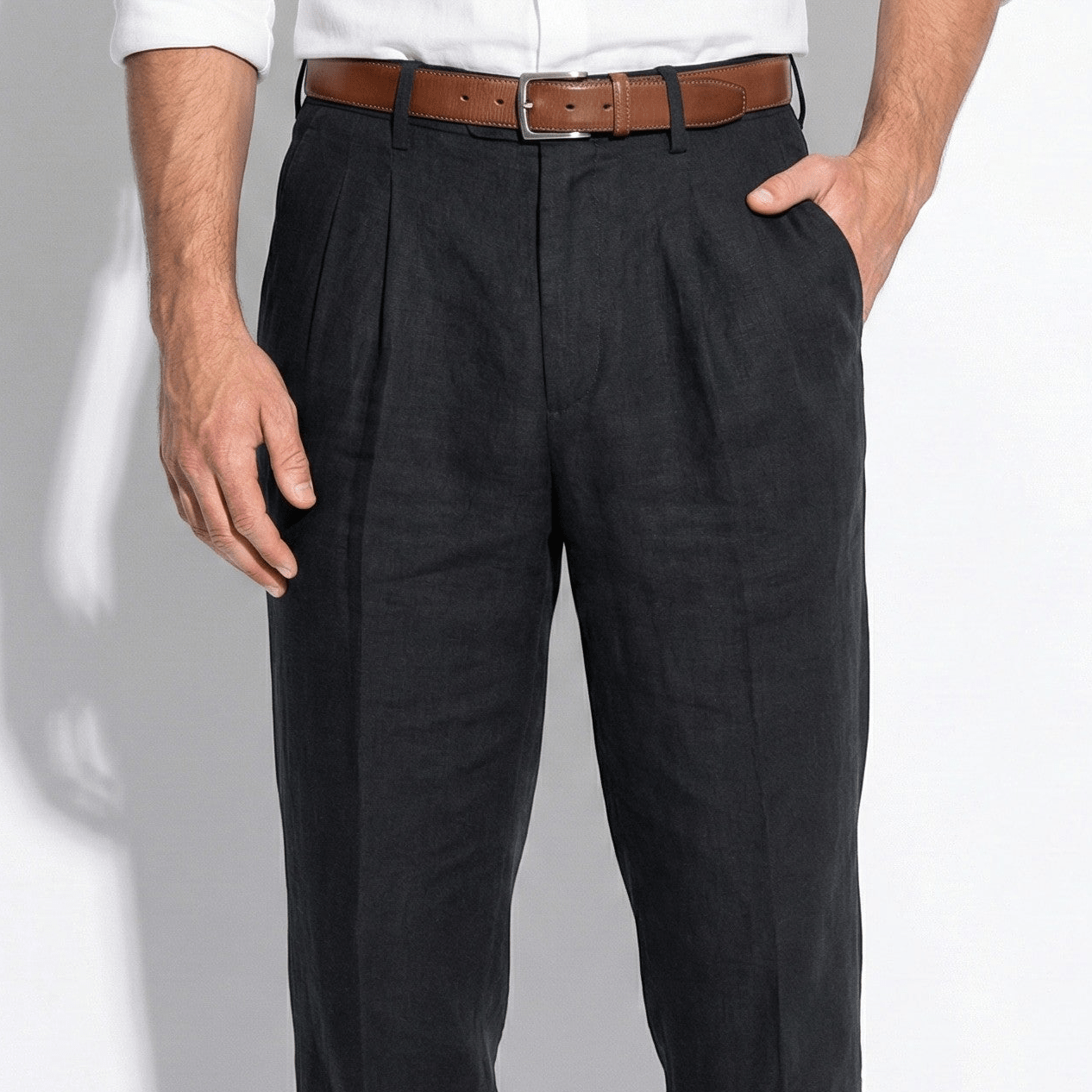 James - Men's Pinstripe Wide Leg Suit Trousers - Trouser - Black - Jones & Smith