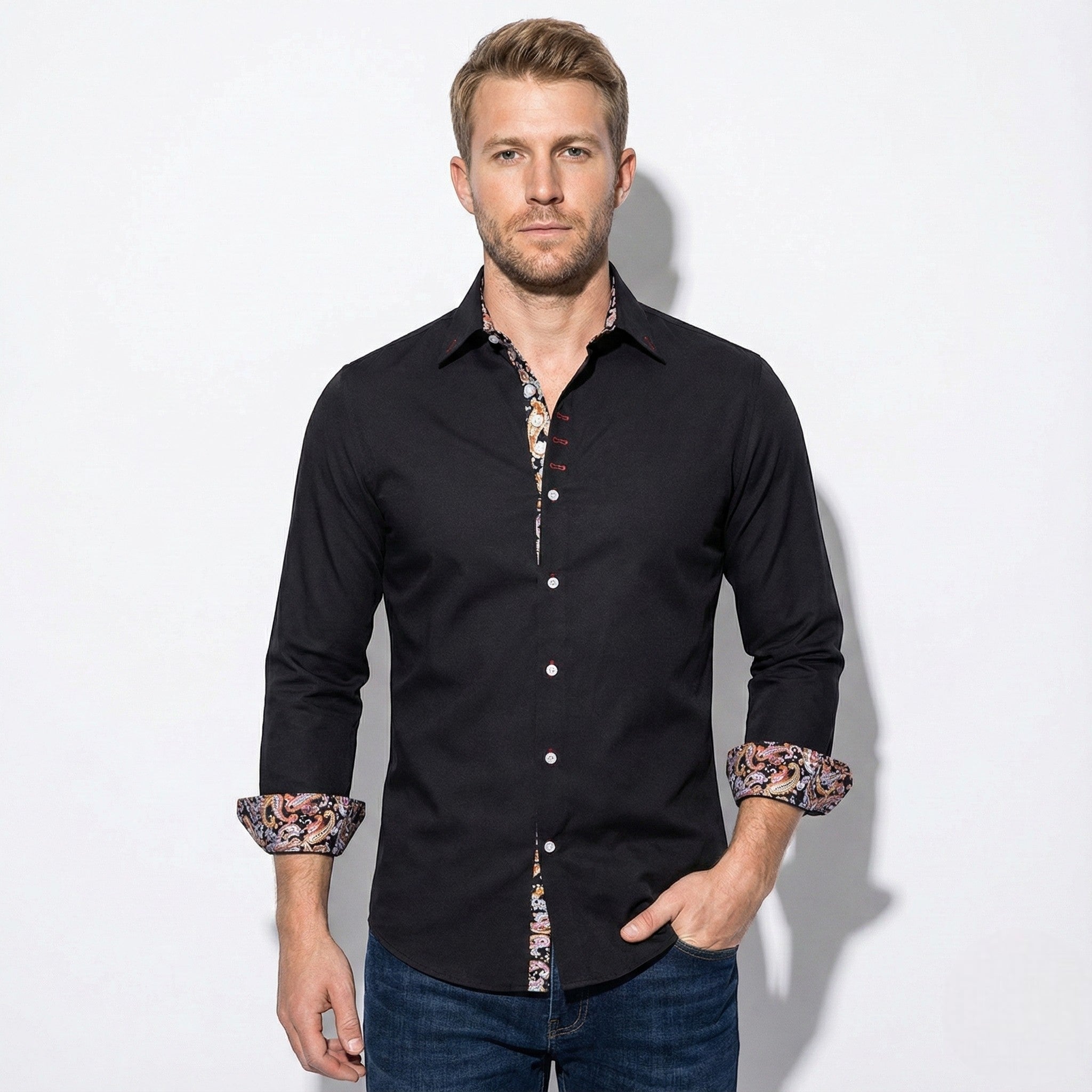 James - Men's Slim Fit Long Sleeve Shirt - Tops, T-shirts & Shirts - Black - Jones & Smith