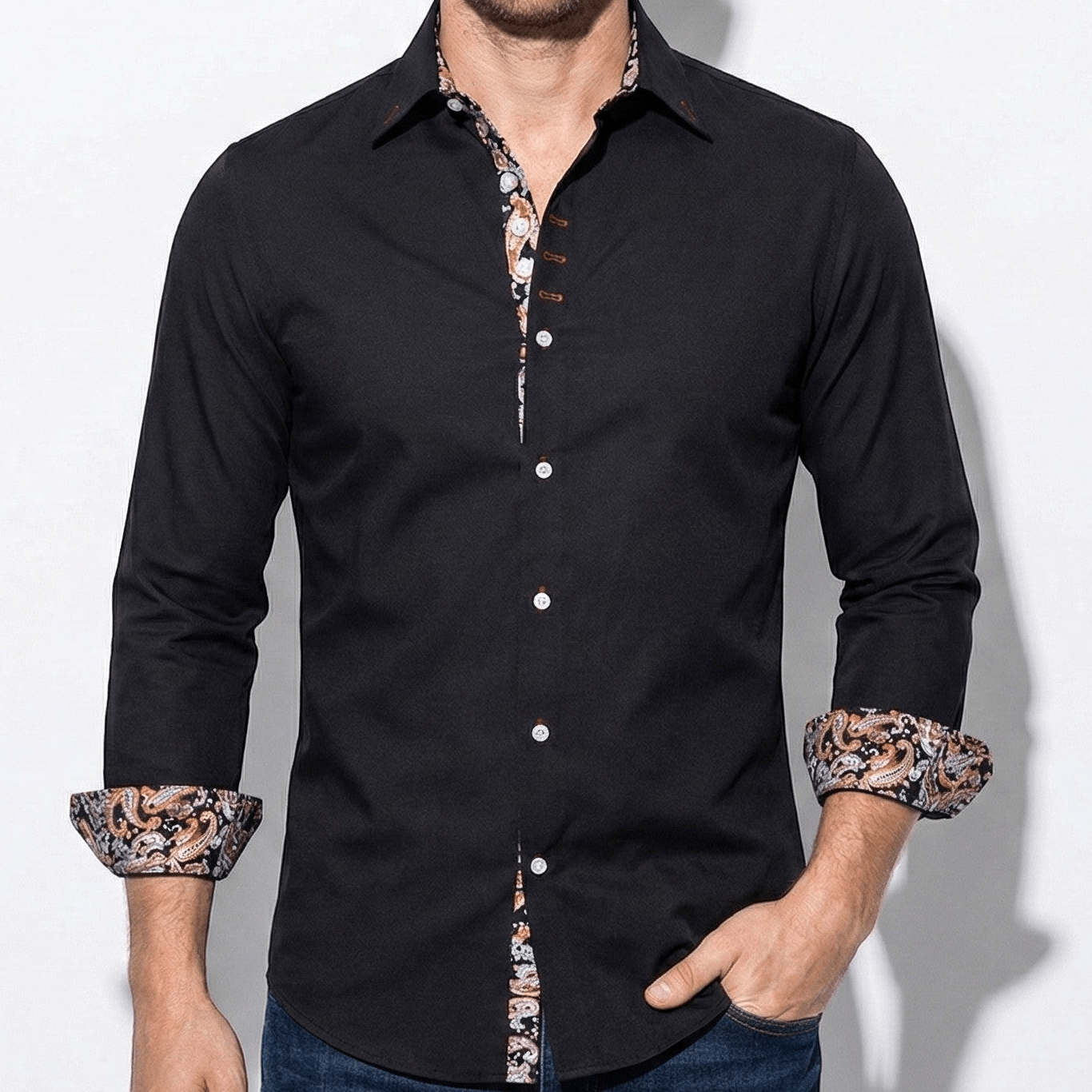 James - Men's Slim Fit Long Sleeve Shirt - Tops, T-shirts & Shirts - Black - Jones & Smith
