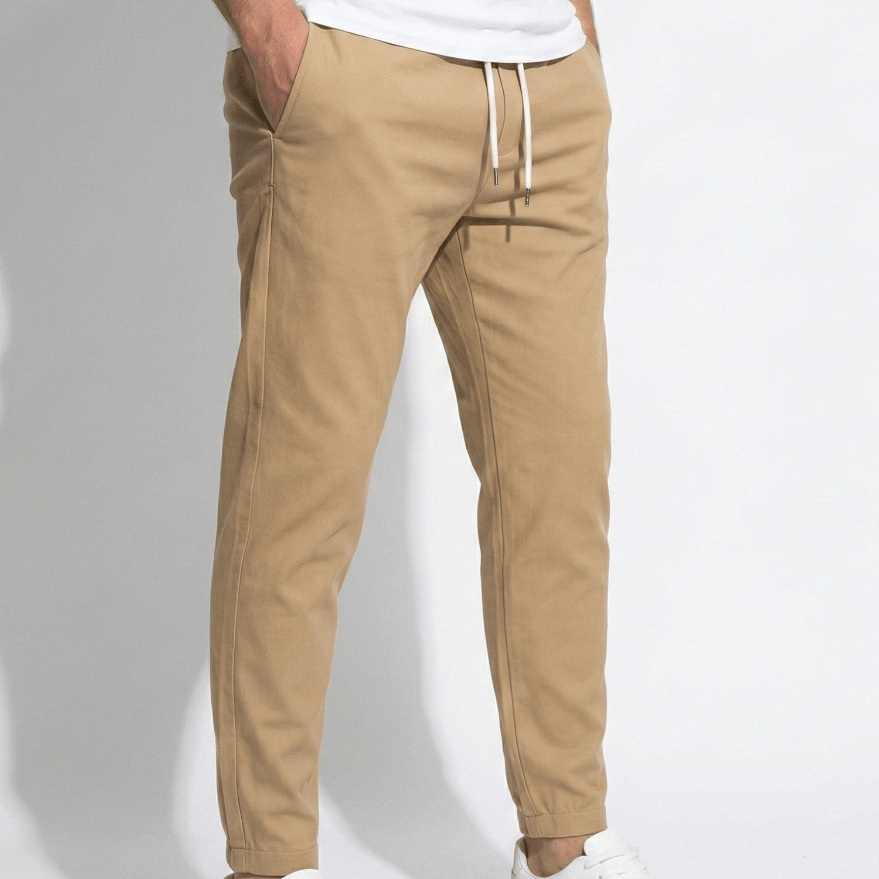 James - Men's Tailored Stretch Trousers with Flexible Fit - Trouser - Beige - Jones & Smith