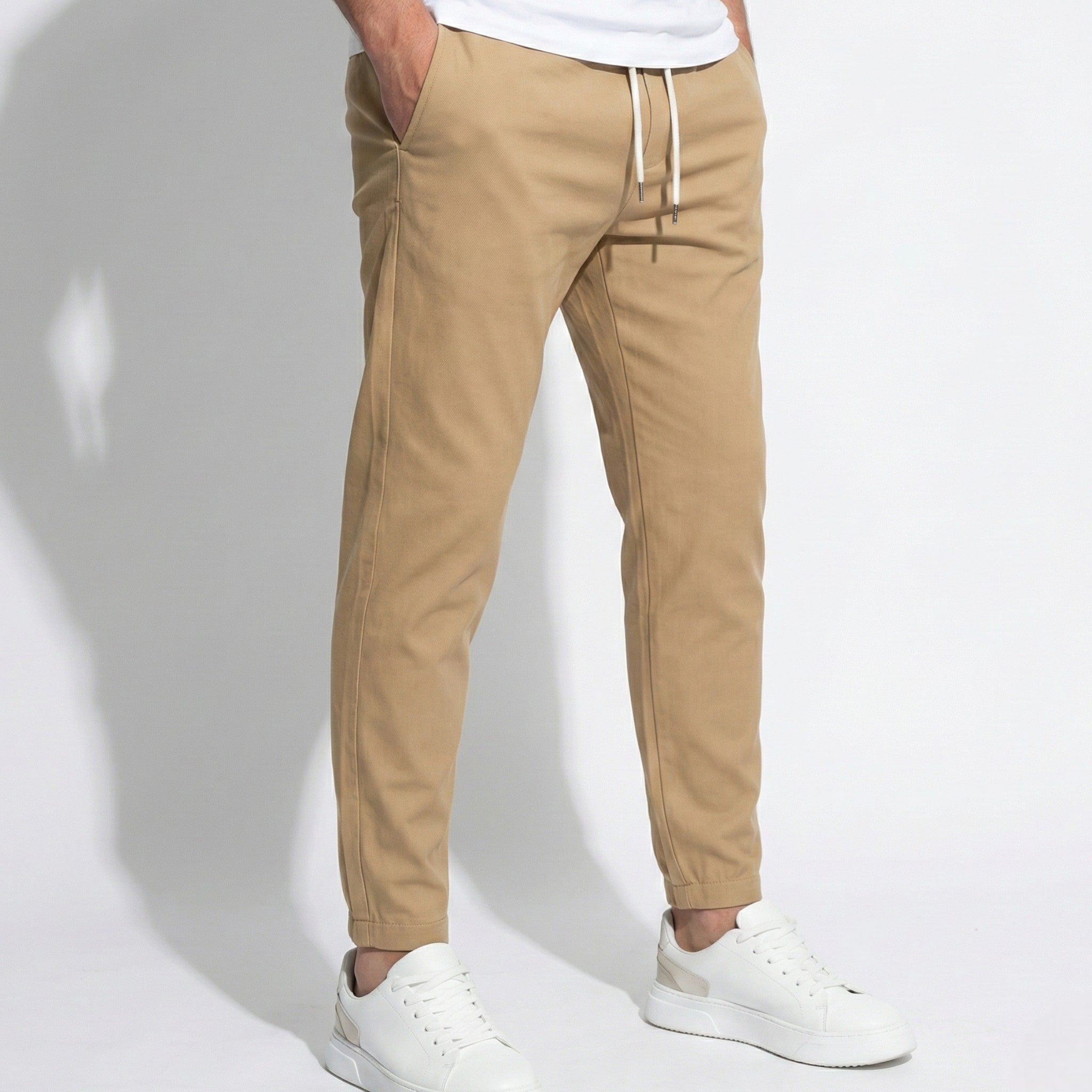 James - Men's Tailored Stretch Trousers with Flexible Fit - Trouser - Beige - Jones & Smith