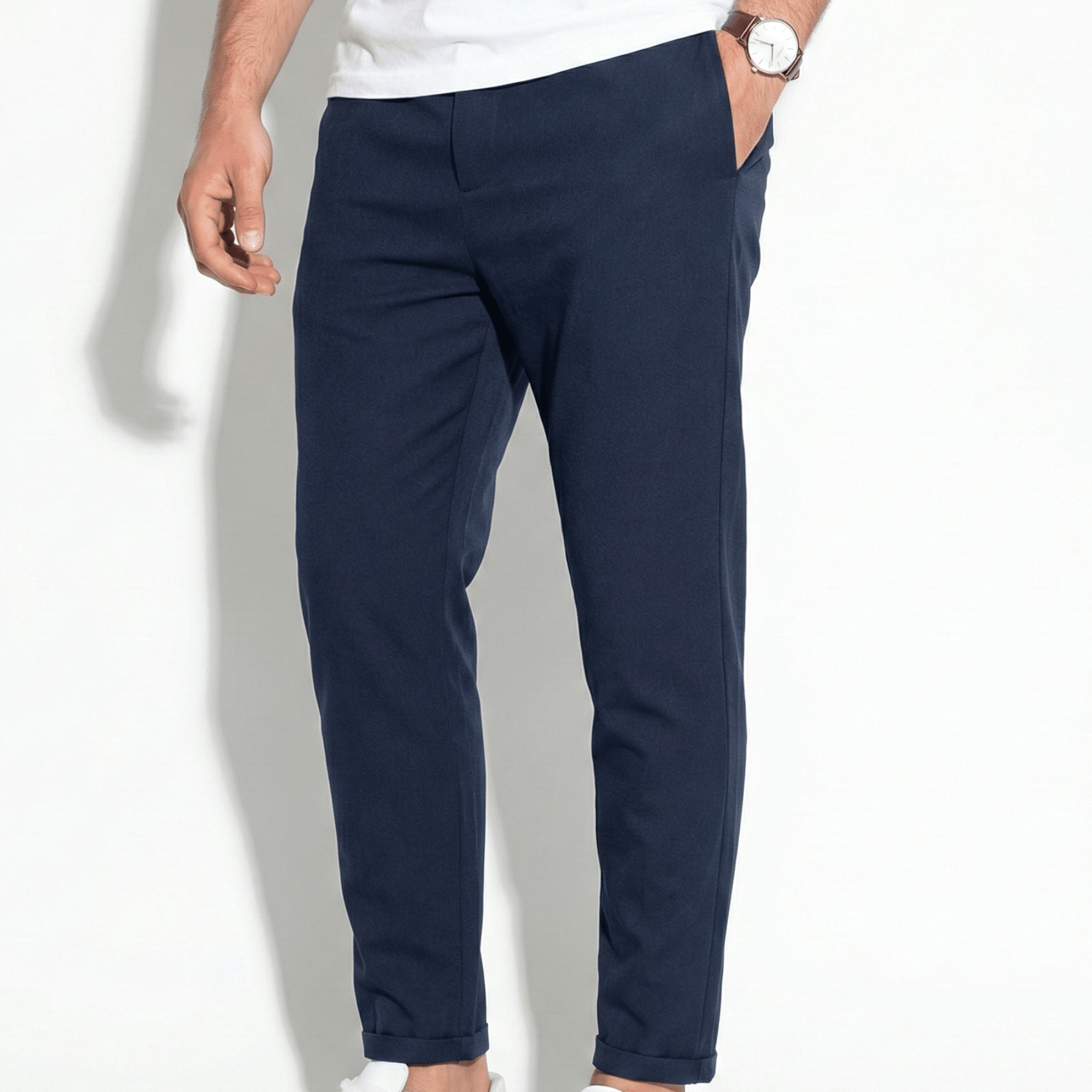 James - Men's Tailored Stretch Trousers with Flexible Fit - Trouser - Navy Blue - Jones & Smith