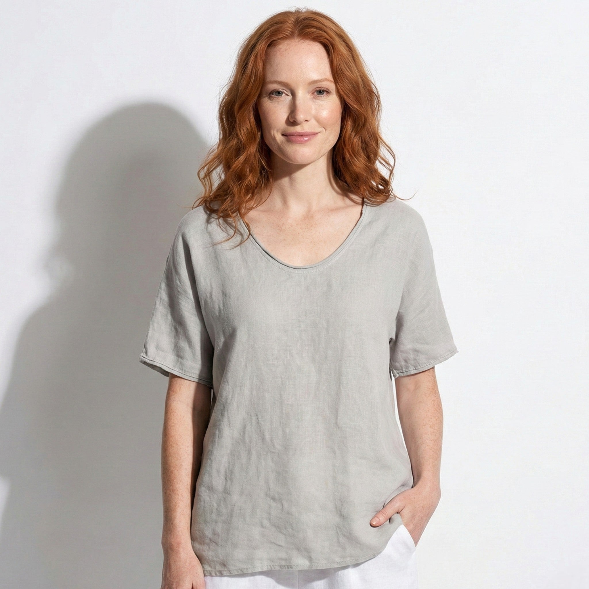 Jane - Women's Relaxed Short Sleeved V - Neck Blouse - Blouses - Grey - Jones & Smith