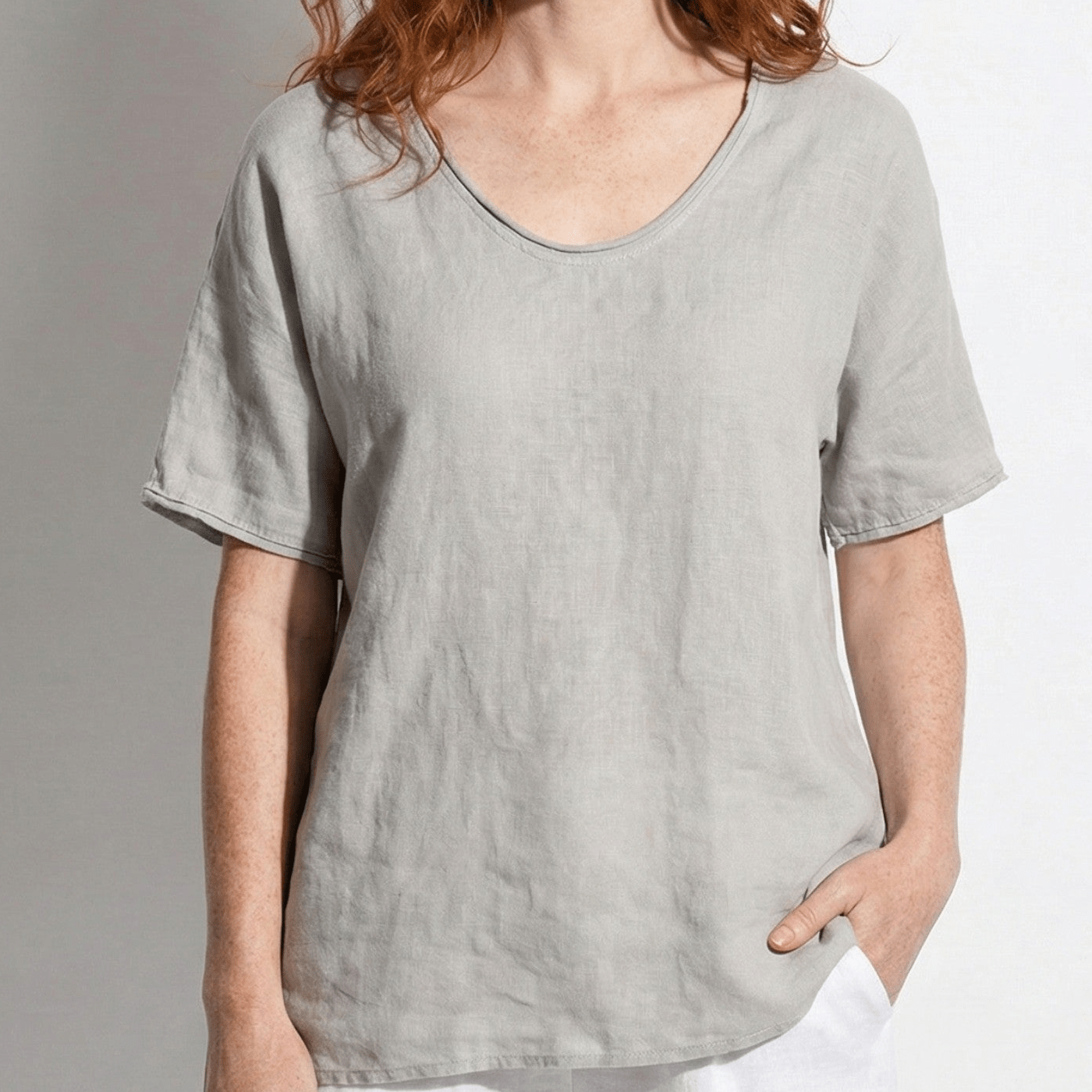 Jane - Women's Relaxed Short Sleeved V - Neck Blouse - Blouses - Grey - Jones & Smith