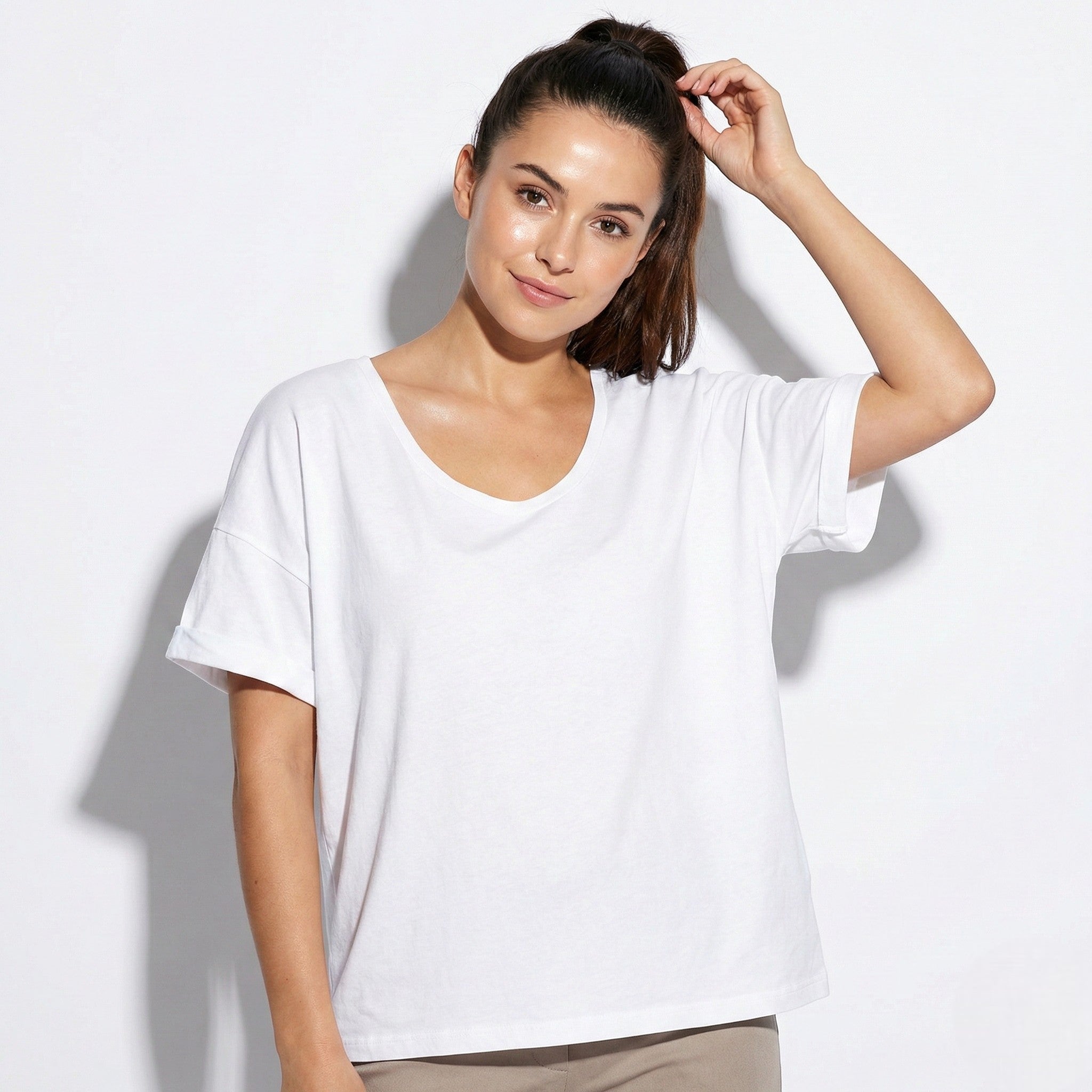 Jane - Women's Relaxed Short Sleeved V - Neck Blouse - Blouses - White - Jones & Smith
