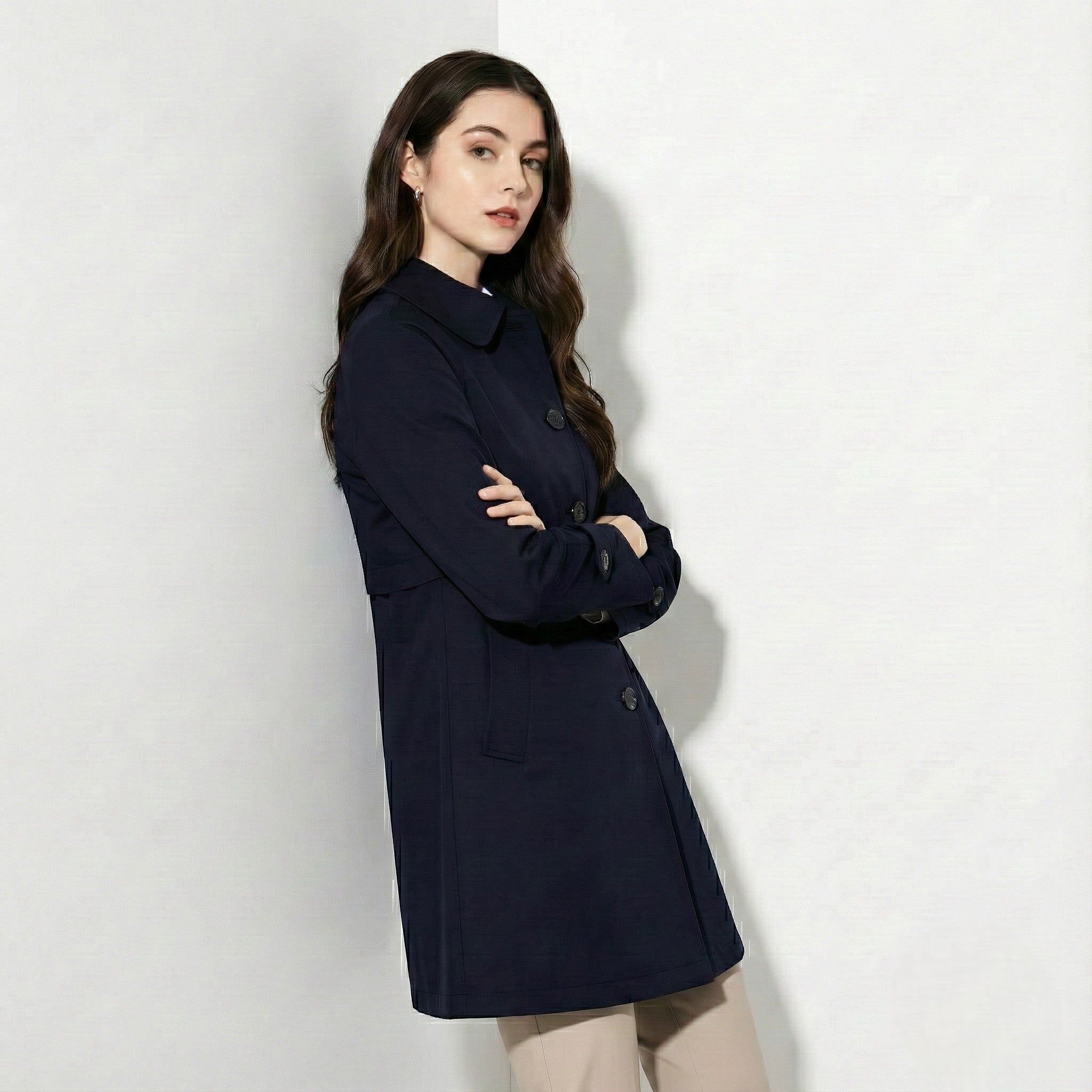 Jasmine - Women's Lightweight Trench Coat - Outerwear - Dark Blue - Jones & Smith