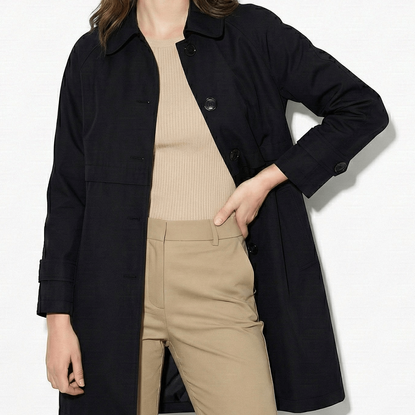 Jasmine - Women's Lightweight Trench Coat - Outerwear - Black - Jones & Smith