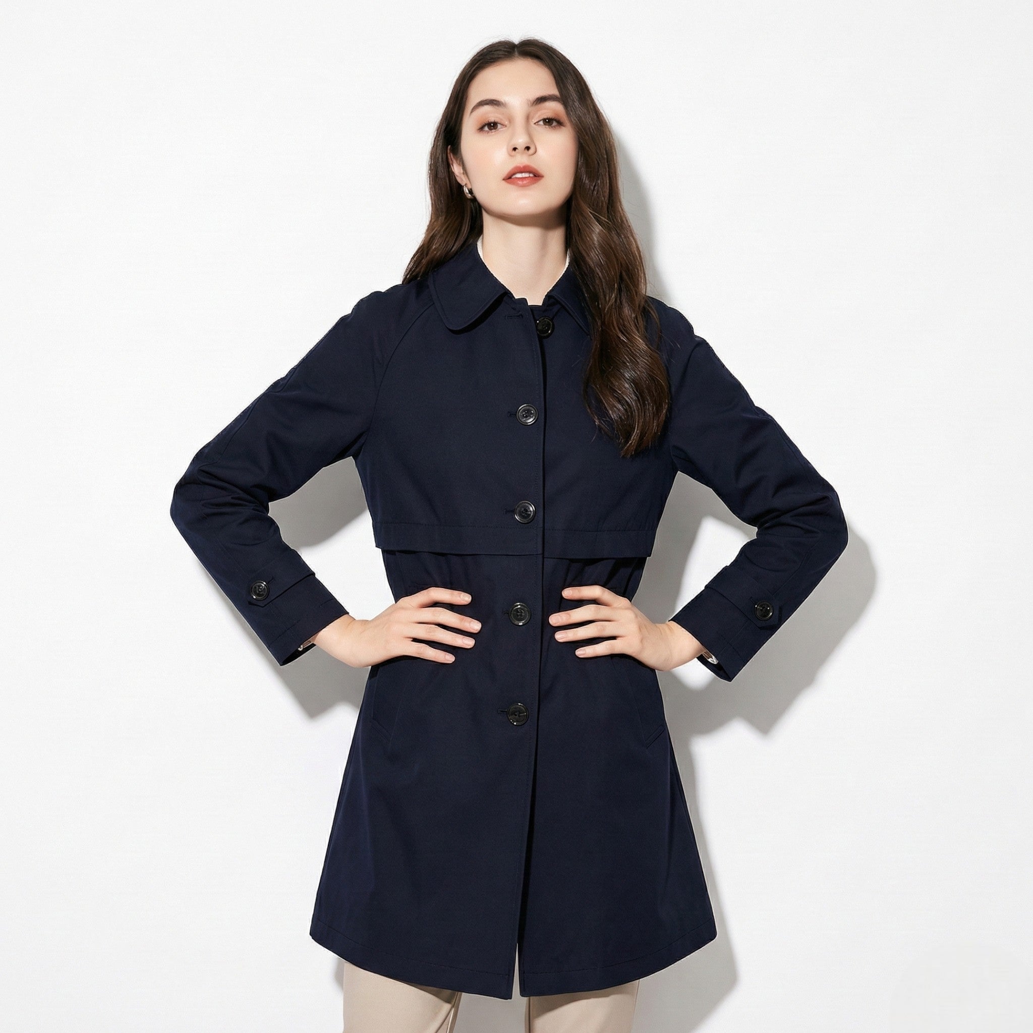 Jasmine - Women's Lightweight Trench Coat - Outerwear - Dark Blue - Jones & Smith