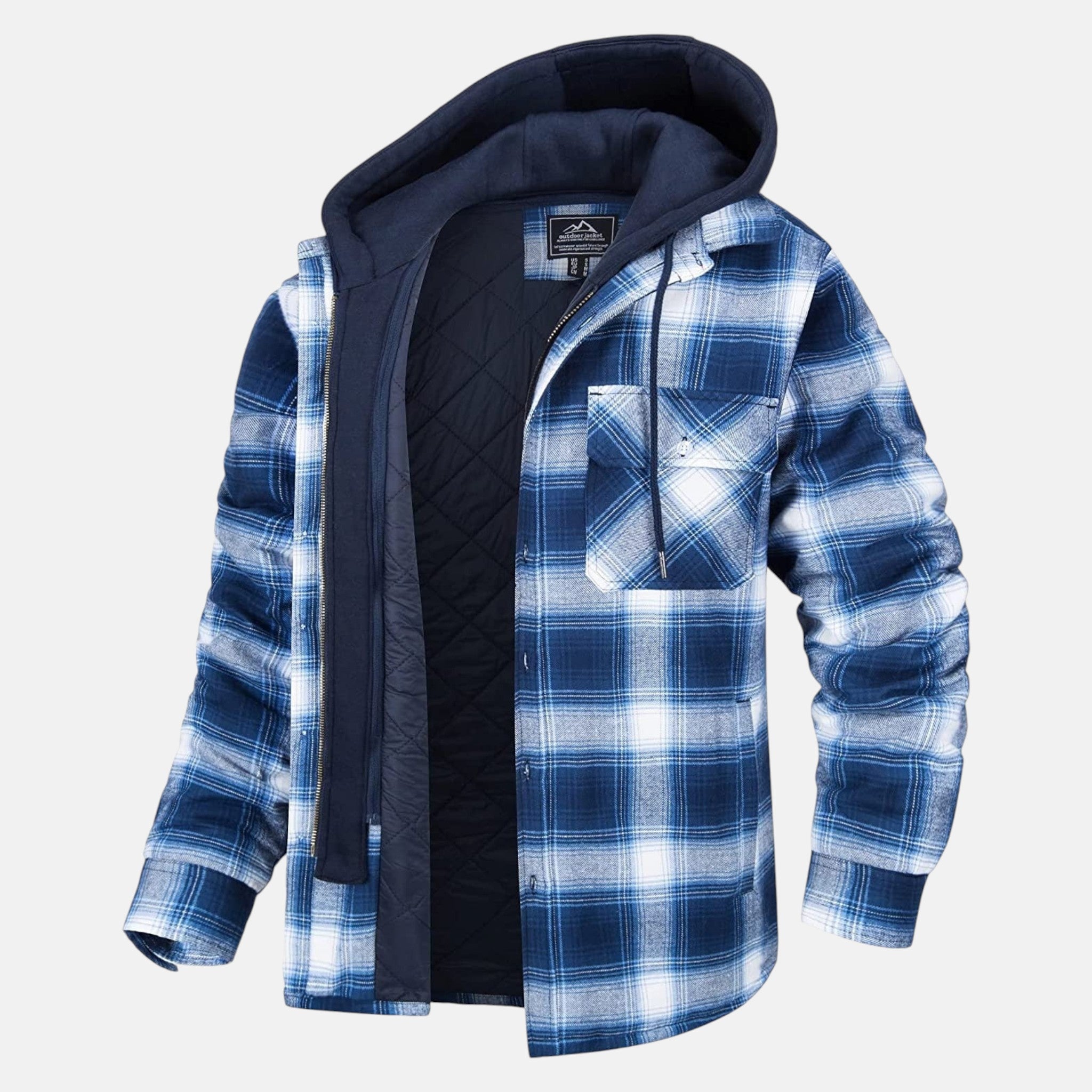 Jaxon – Men’s Cotton Hooded Check Jacket - Jackets - Light Blue - Jones & Smith