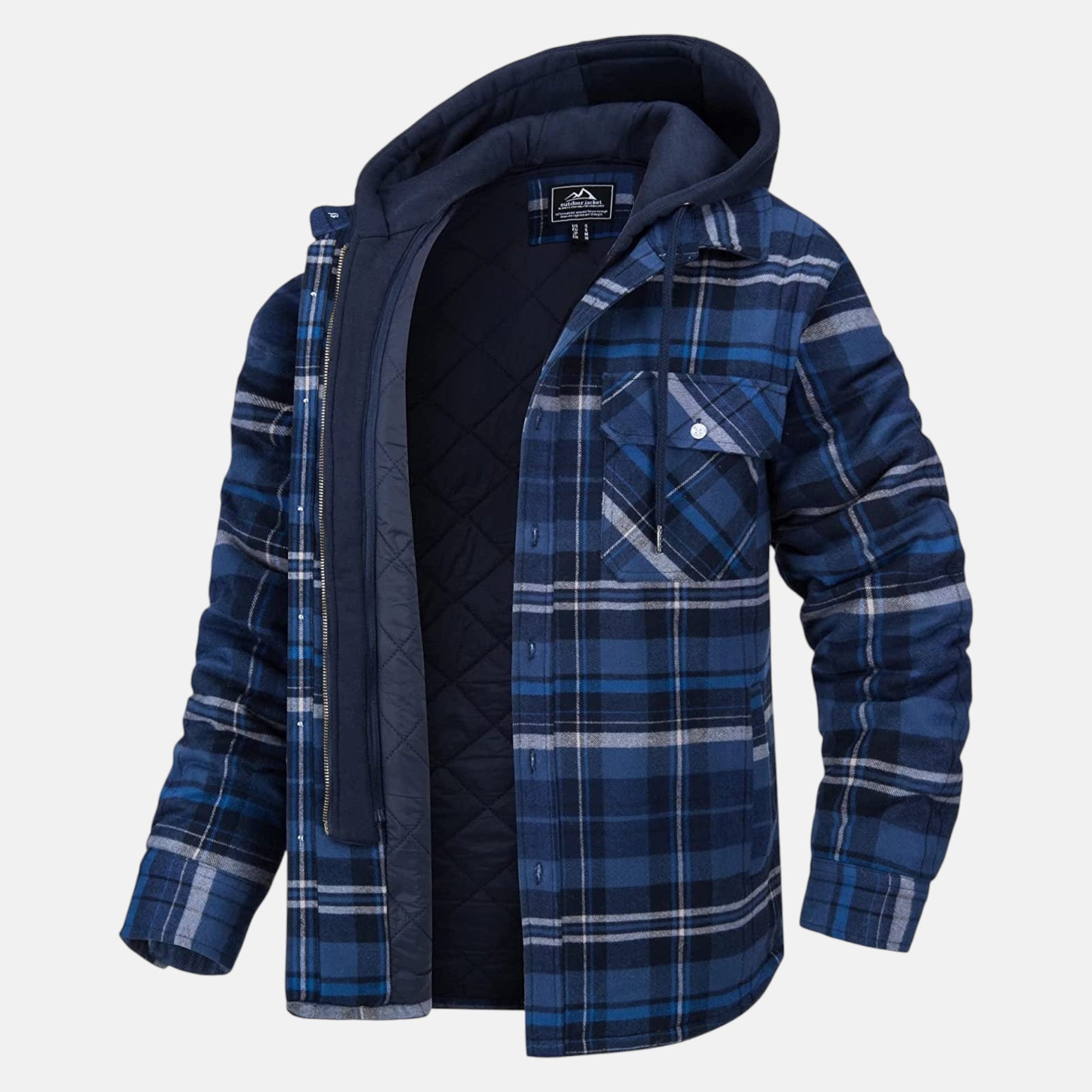 Jaxon – Men’s Cotton Hooded Check Jacket - Jackets - Dark Blue - Jones & Smith