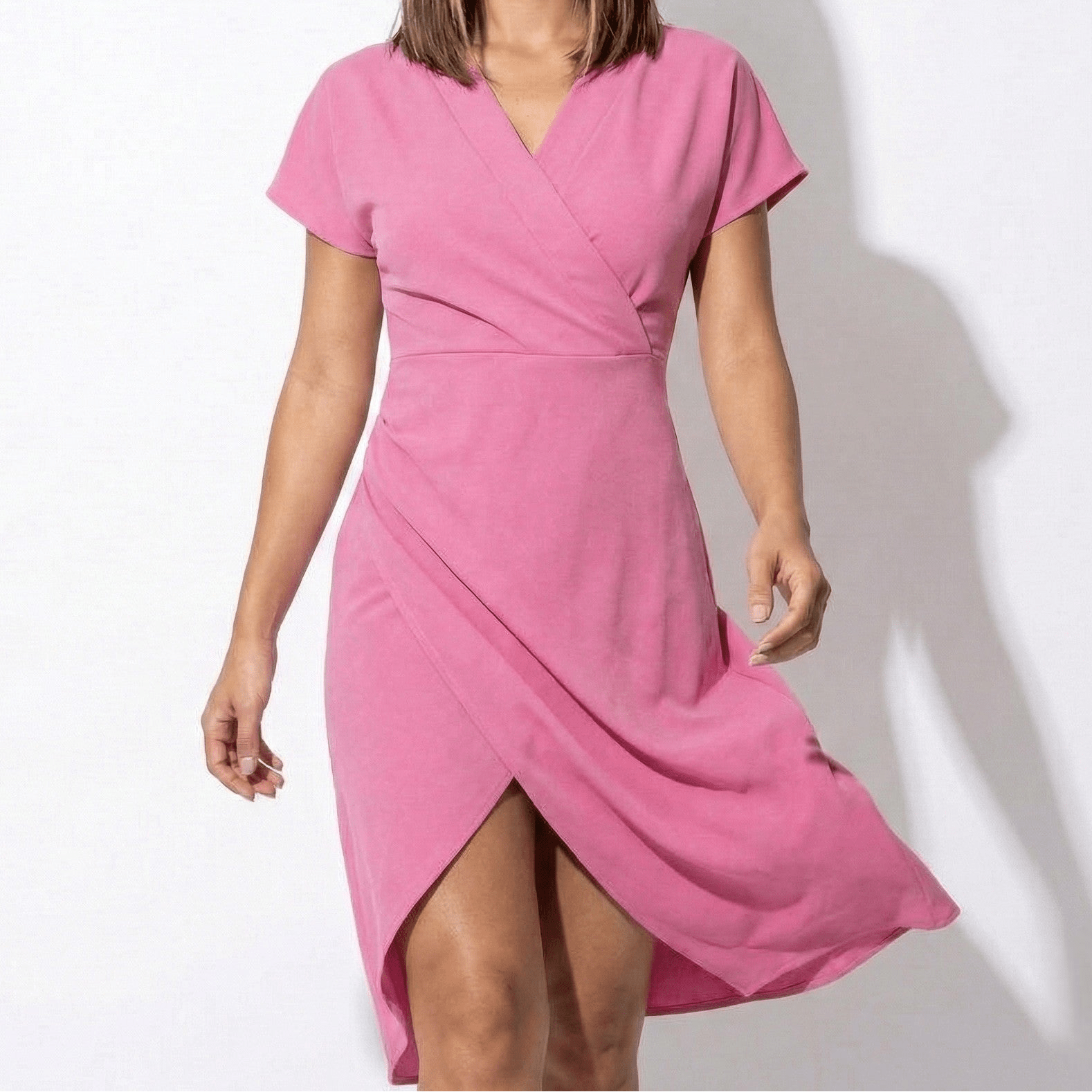 Joanne - Women’s V - Neck Wrap Midi Dress with Short Sleeves - Women Dress - Pink - Jones & Smith