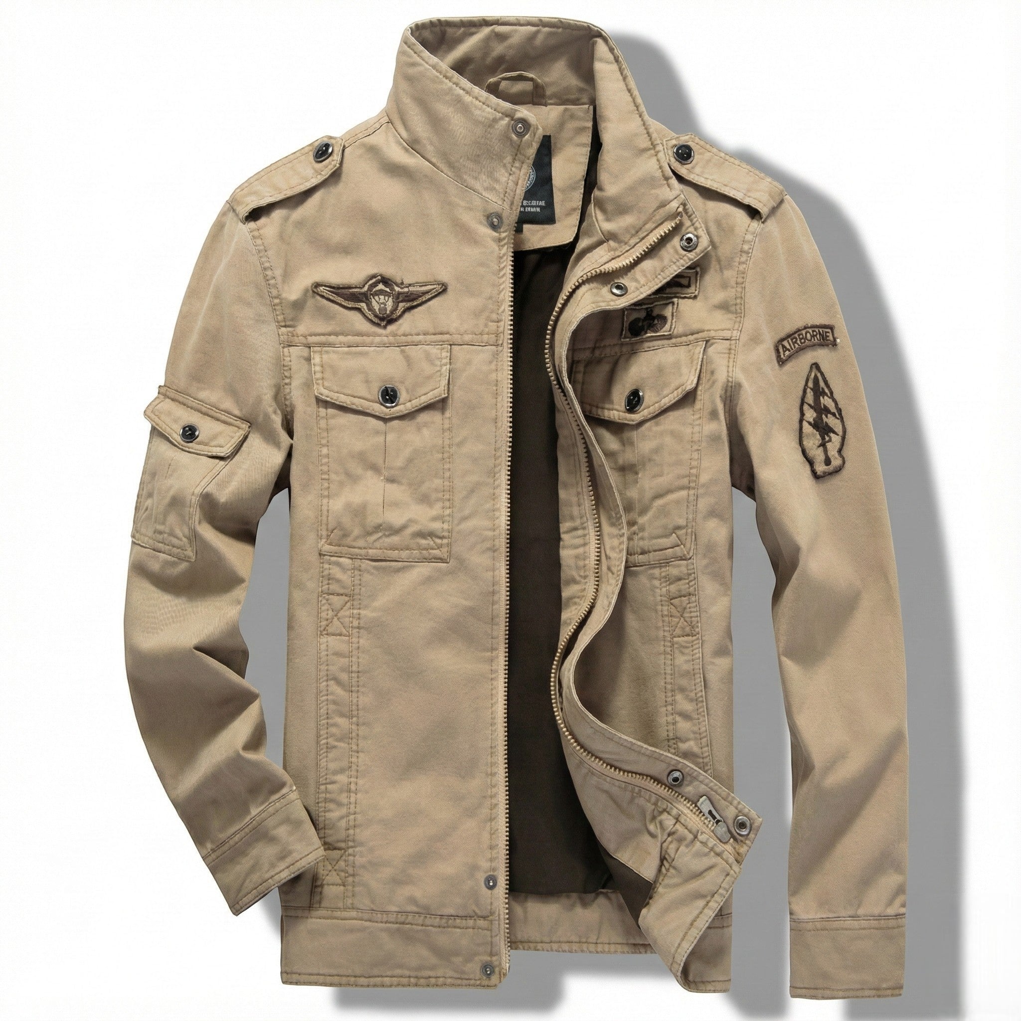 Joseph - Men's Military - Style Jacket with Stand Collar - Jackets & Coats - Beige - Jones & Smith