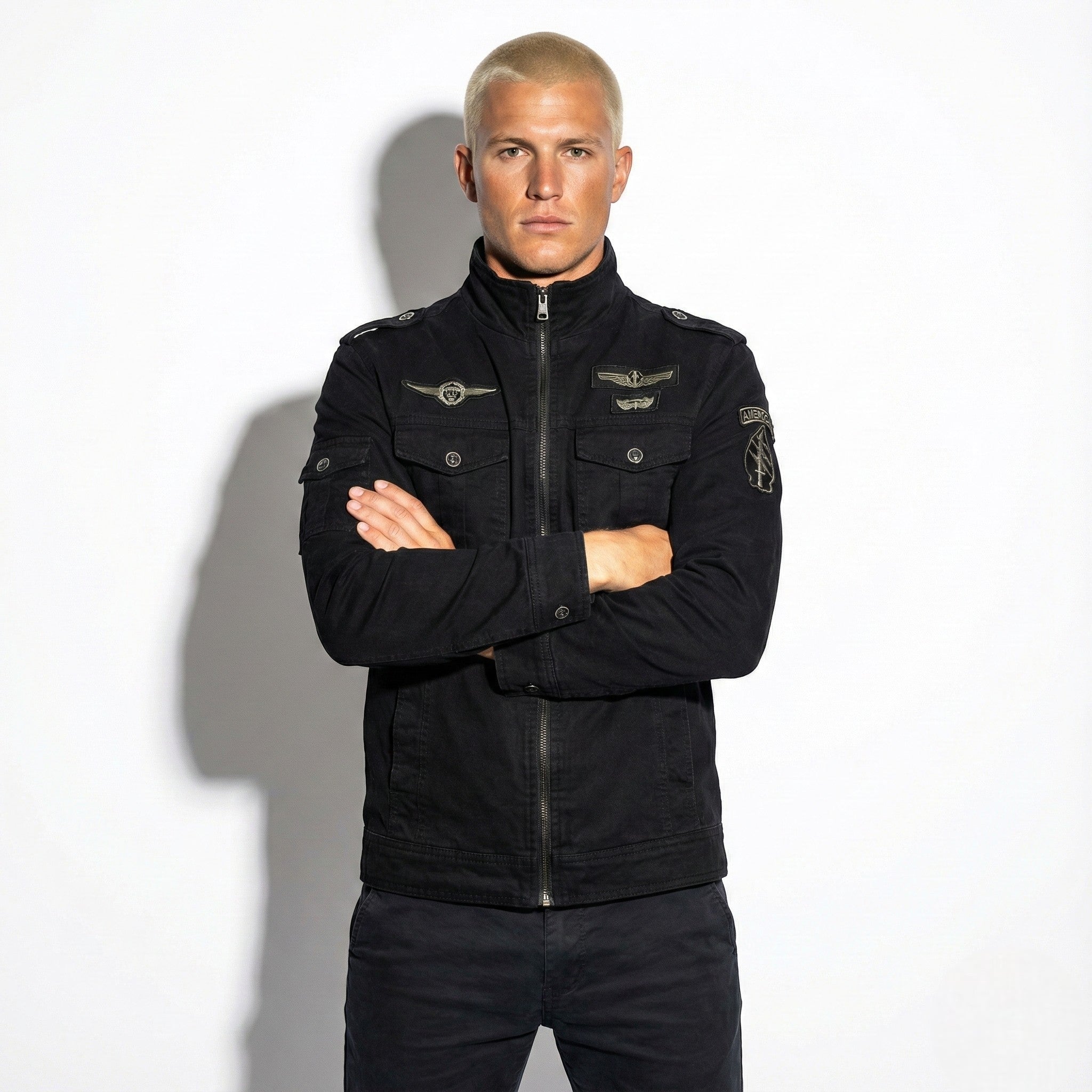 Joseph - Men's Military - Style Jacket with Stand Collar - Jackets & Coats - Black - Jones & Smith