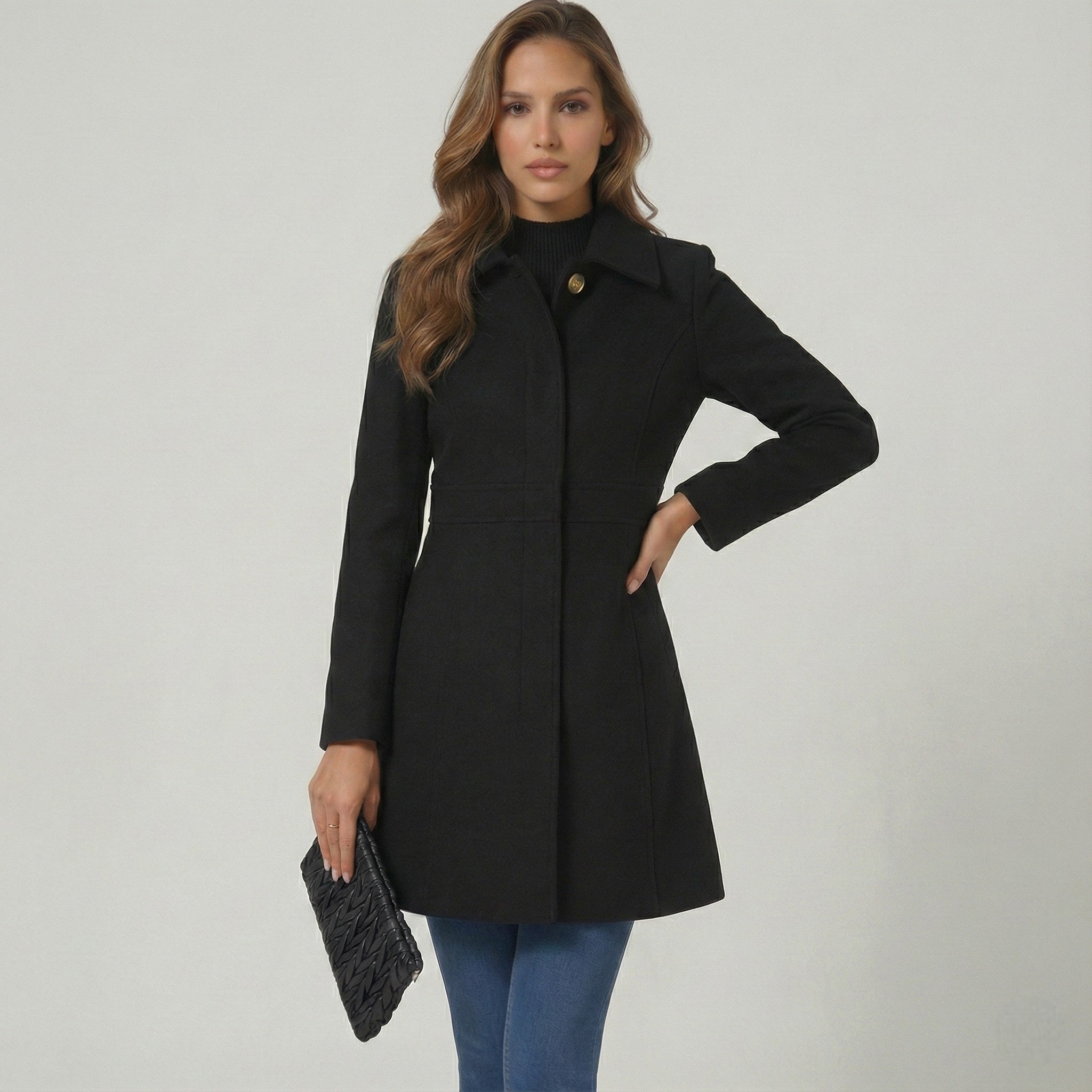 Josephine – Women's Coat with Button Placket - Jacket - Black - Jones & Smith