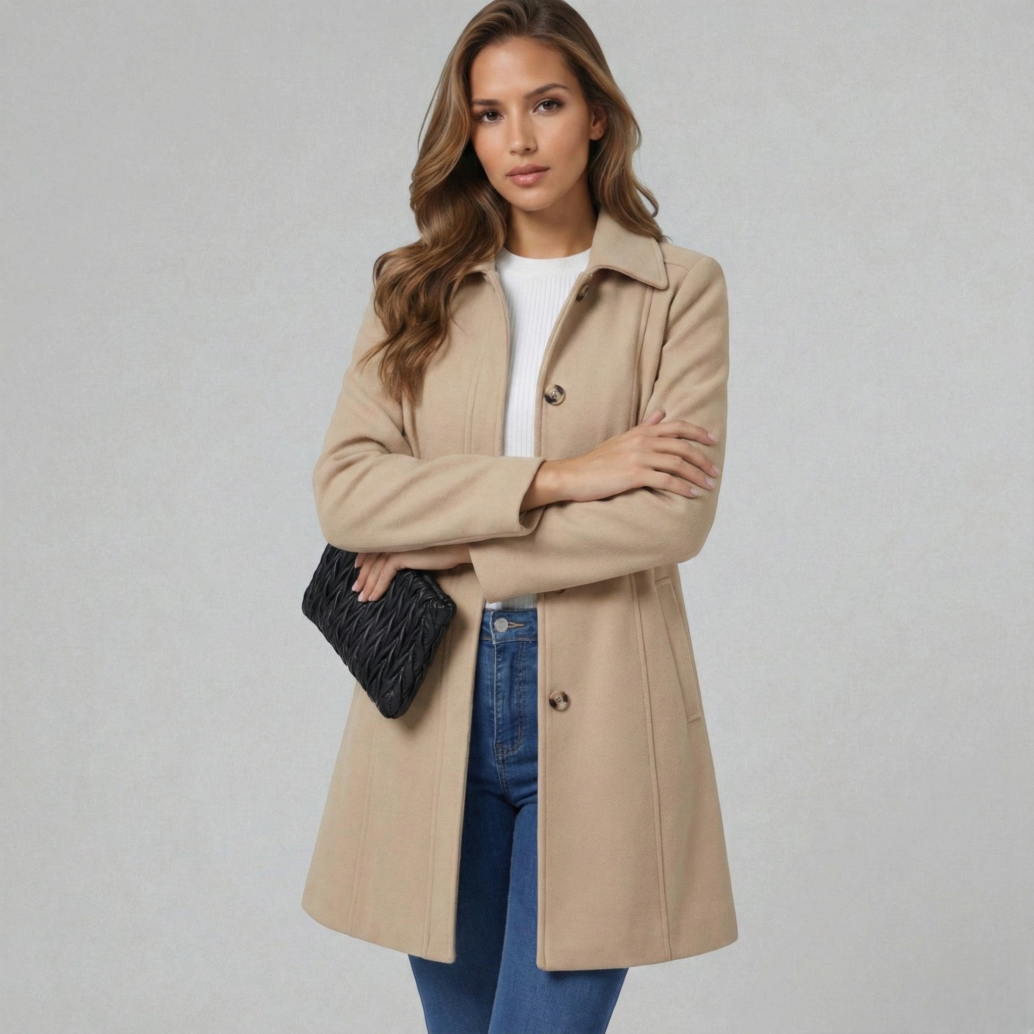 Josephine – Women's Coat with Button Placket - Jacket - Cream White - Jones & Smith