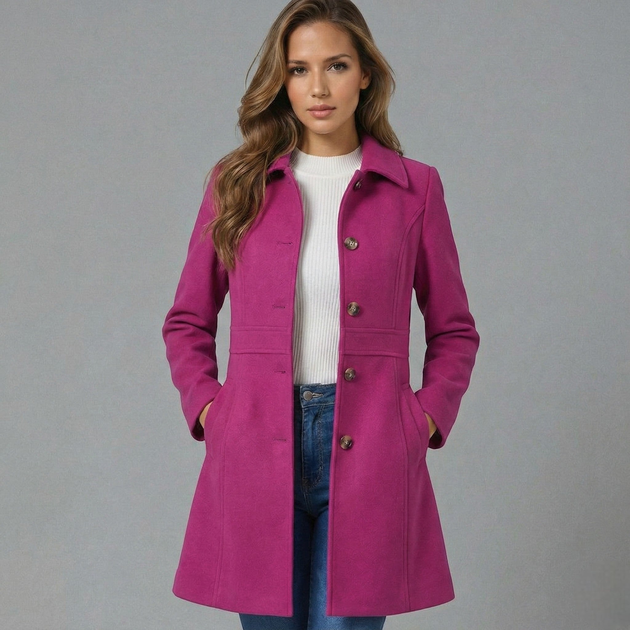 Josephine – Women's Coat with Button Placket - Jacket - Pink - Jones & Smith