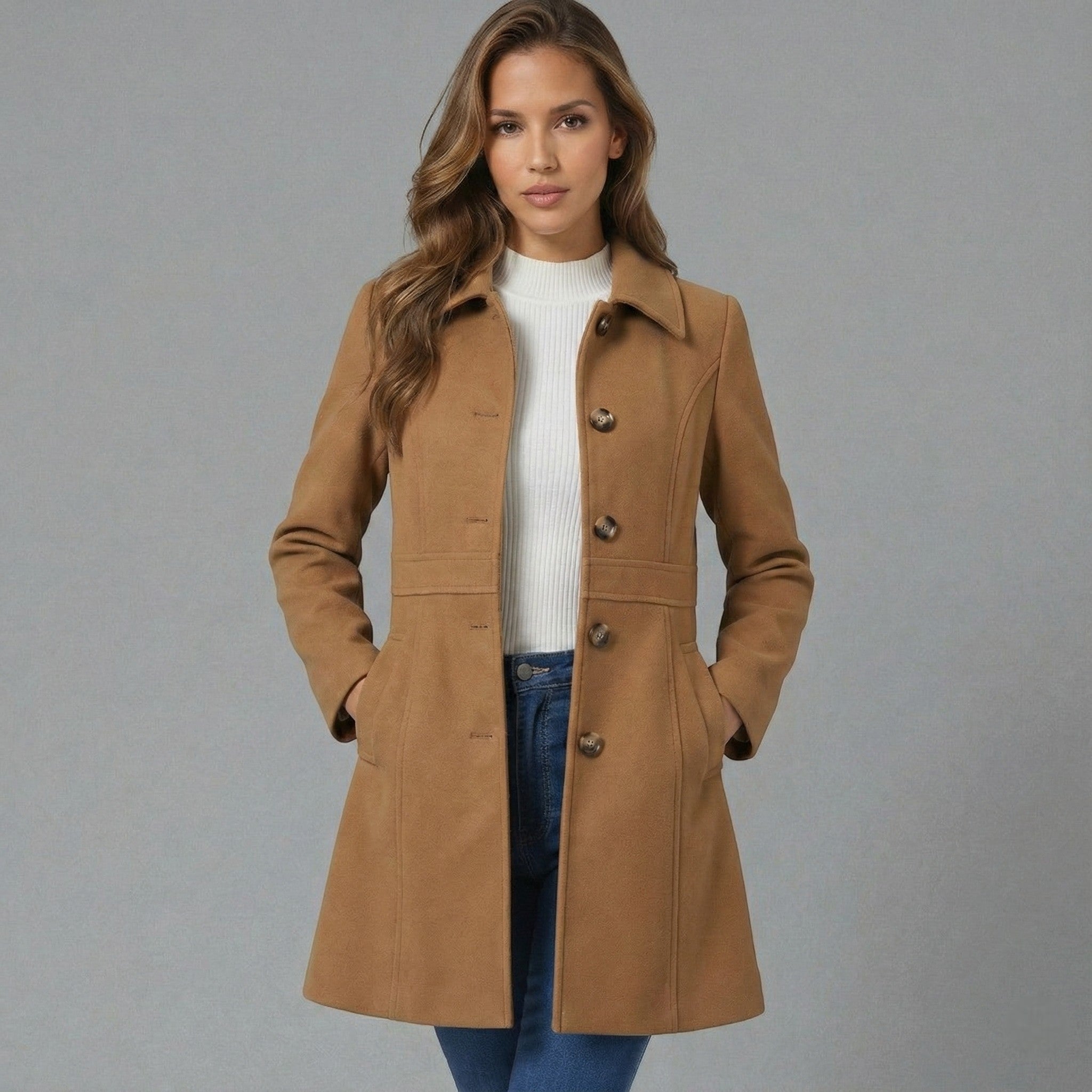 Josephine – Women's Coat with Button Placket - Jacket - Brown - Jones & Smith