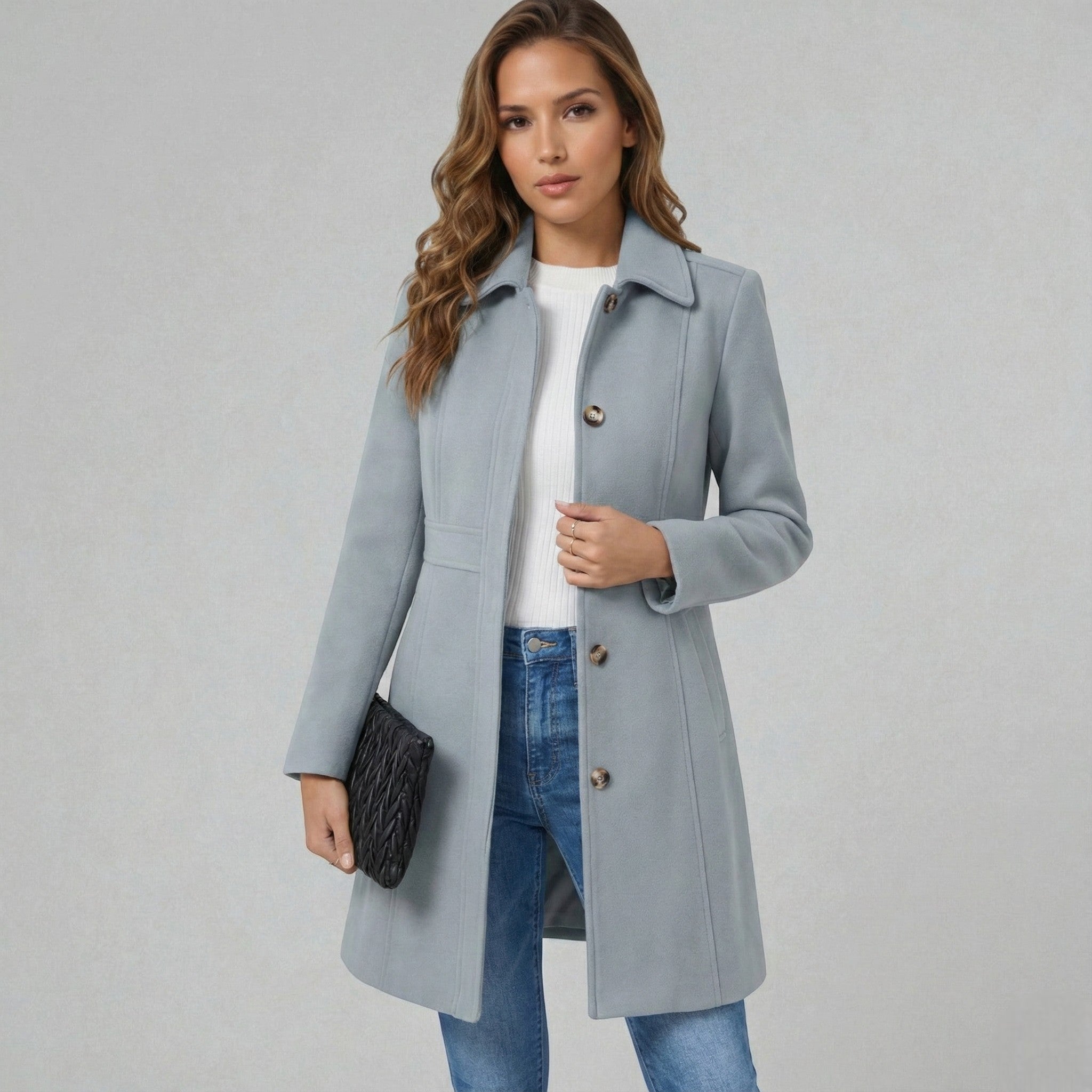 Josephine – Women's Coat with Button Placket - Jacket - Gray - Jones & Smith