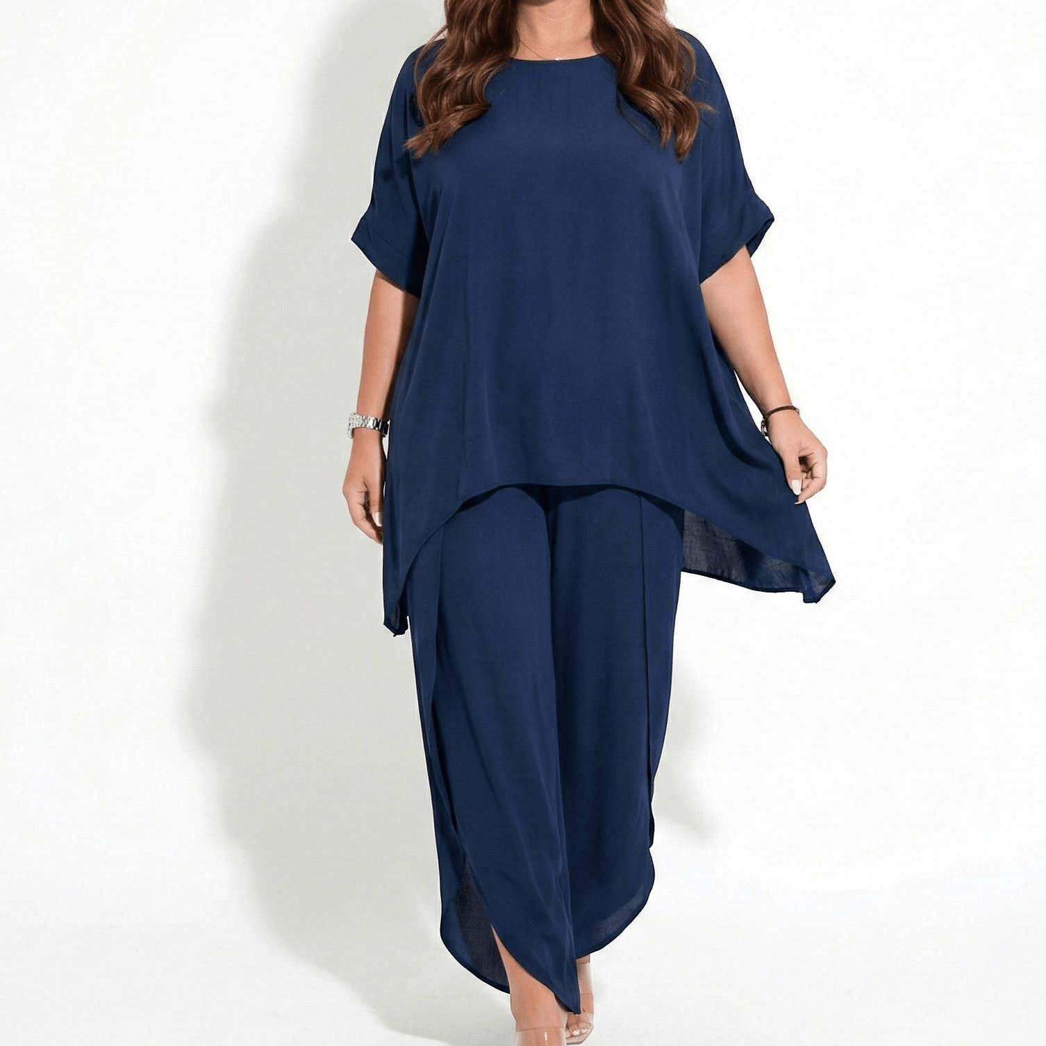 Josephine - Women's Oversized Two - Piece Set with Wide - Leg Trousers - Set - Dark Blue - Jones & Smith
