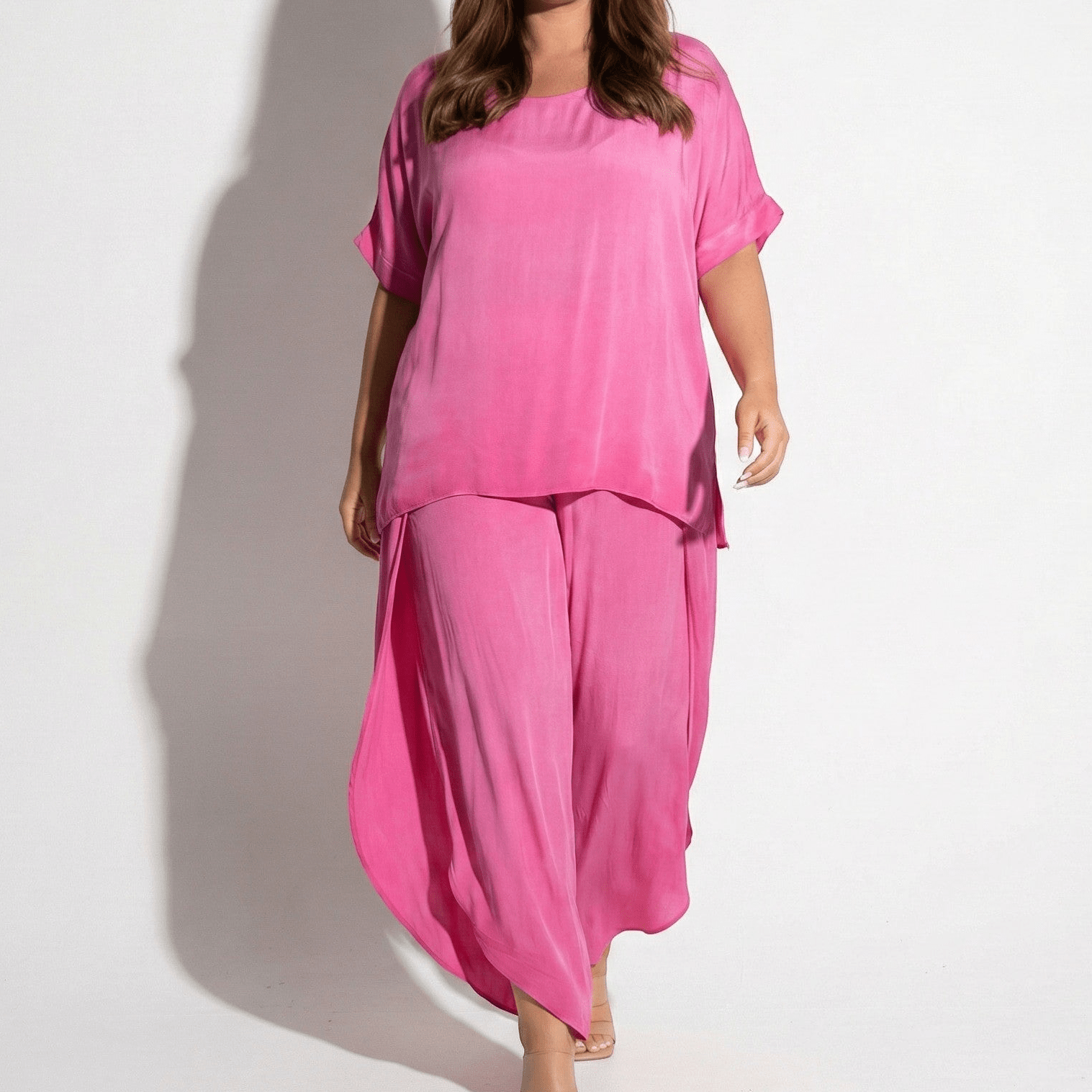 Josephine - Women's Oversized Two - Piece Set with Wide - Leg Trousers - Set - Pink - Jones & Smith