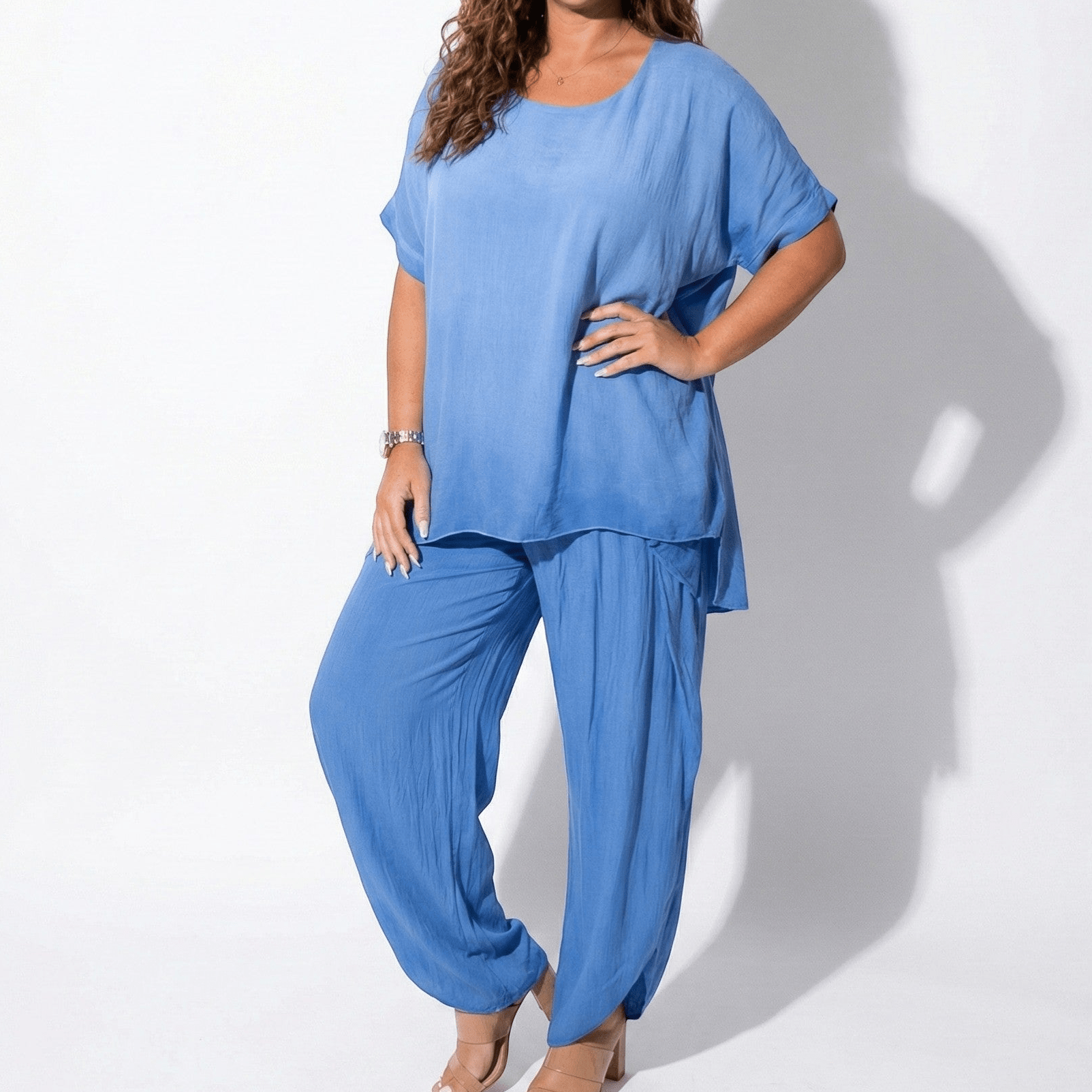 Josephine - Women's Oversized Two - Piece Set with Wide - Leg Trousers - Set - Blue - Jones & Smith