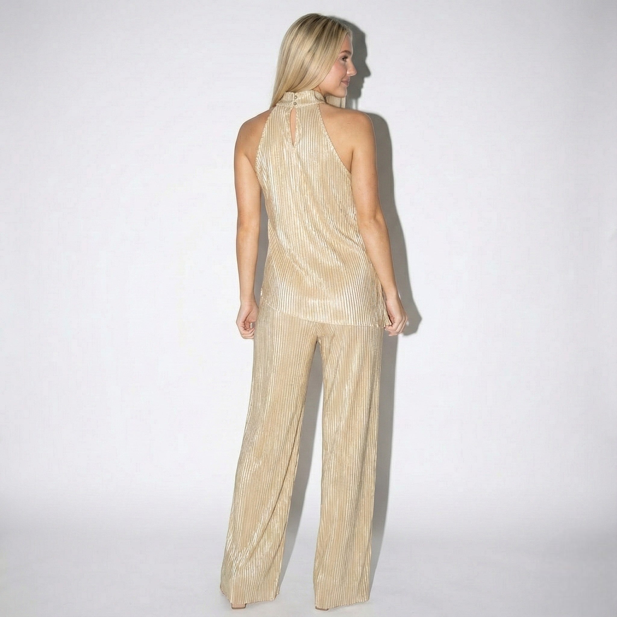 Katie - Women's Elegant Halter Top & Flowing Wide - Leg Trouser Set - Sets - Cream - Jones & Smith