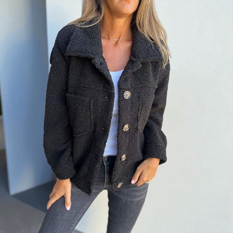 Lea – Wool Jacket with Buttons and Chest Pockets - Jackets - Black - Jones & Smith