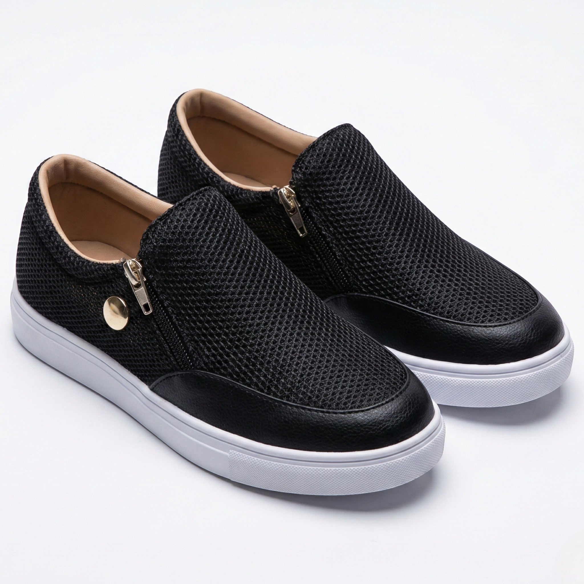 Liana - Women's Breathable Zip - Up Trainers with Textured Finish - Orthopedic shoes - Black - Jones & Smith