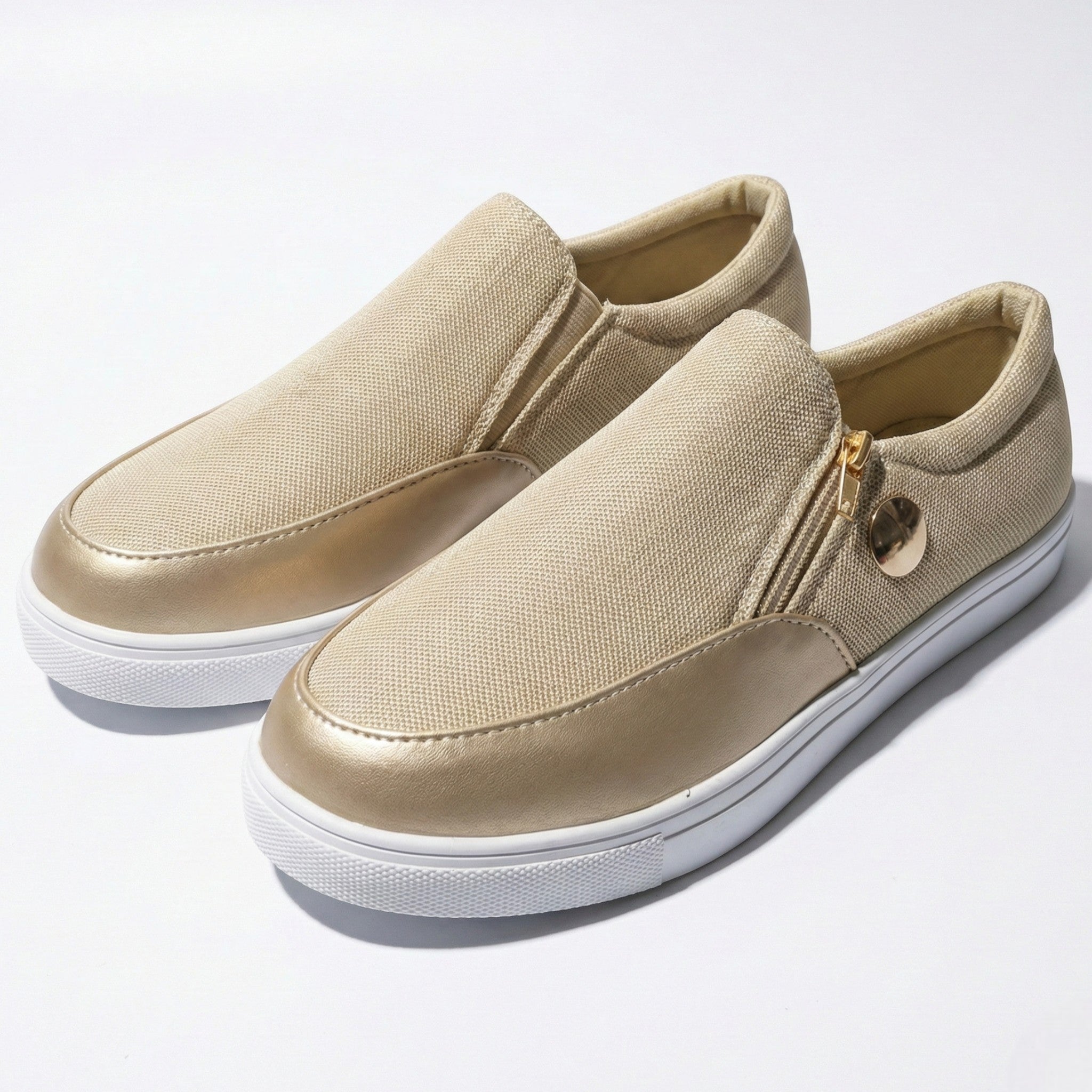 Liana - Women's Breathable Zip - Up Trainers with Textured Finish - Orthopedic shoes - Gold - Jones & Smith