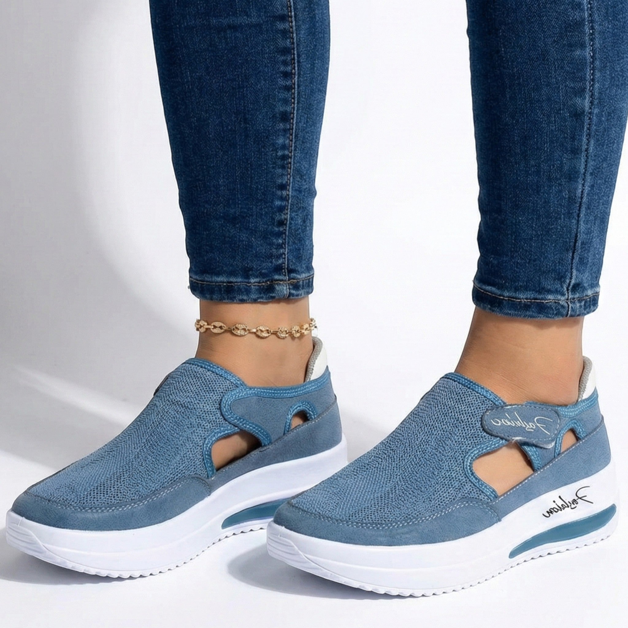 Lily - Women’s Breathable Cut - Out Walking Trainers - Shoes - Blue - Jones & Smith