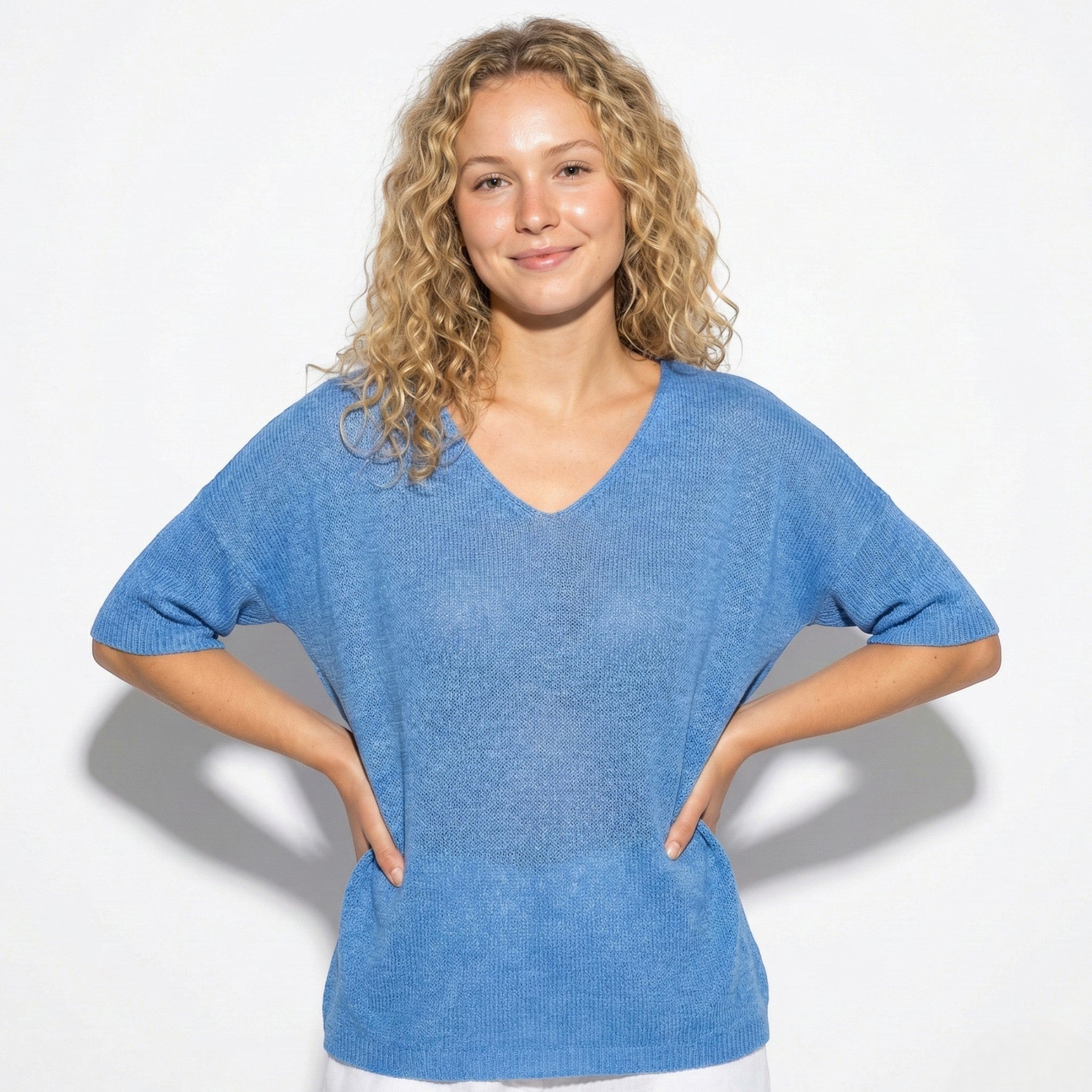 Lily - Women's Lightweight V - Neck Knitted Top with Relaxed Fit - Women Sweaters - Blue - Jones & Smith
