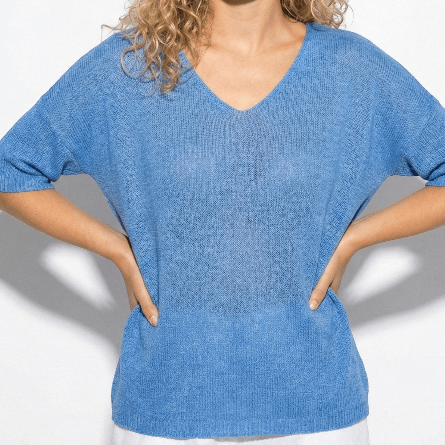 Lily - Women's Lightweight V - Neck Knitted Top with Relaxed Fit - Women Sweaters - Blue - Jones & Smith