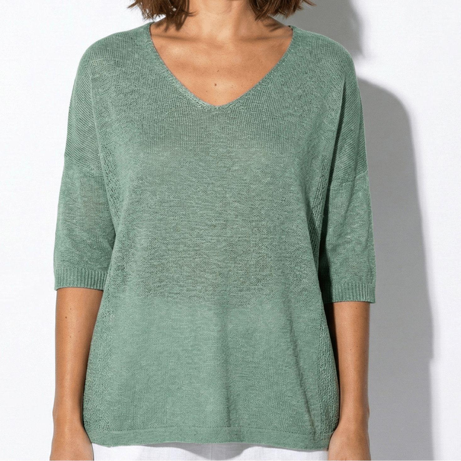Lily - Women's Lightweight V - Neck Knitted Top with Relaxed Fit - Women Sweaters - Light Green - Jones & Smith