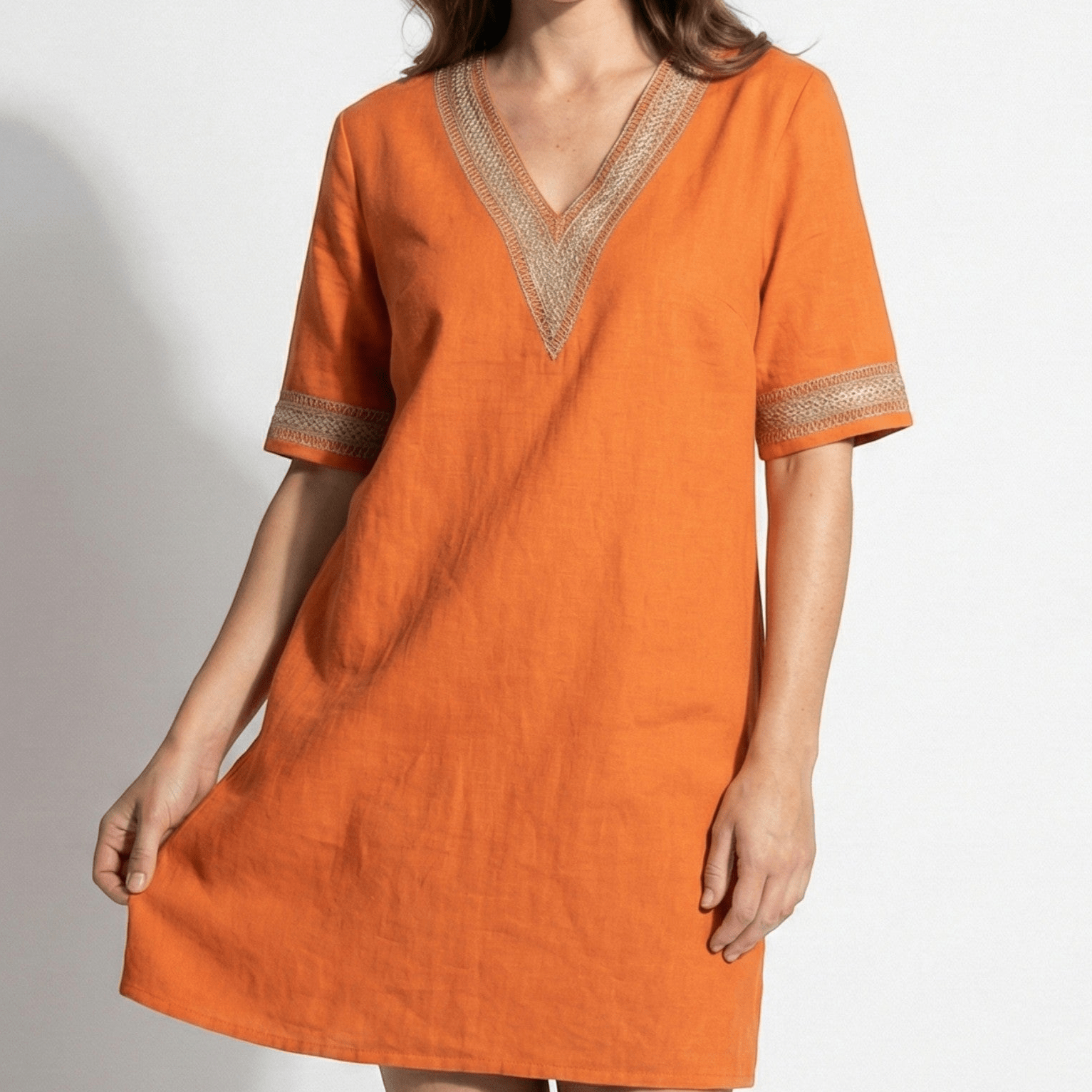 Lily - Women's Mini Dress with Crochet Trim - Dress - Orange - Jones & Smith