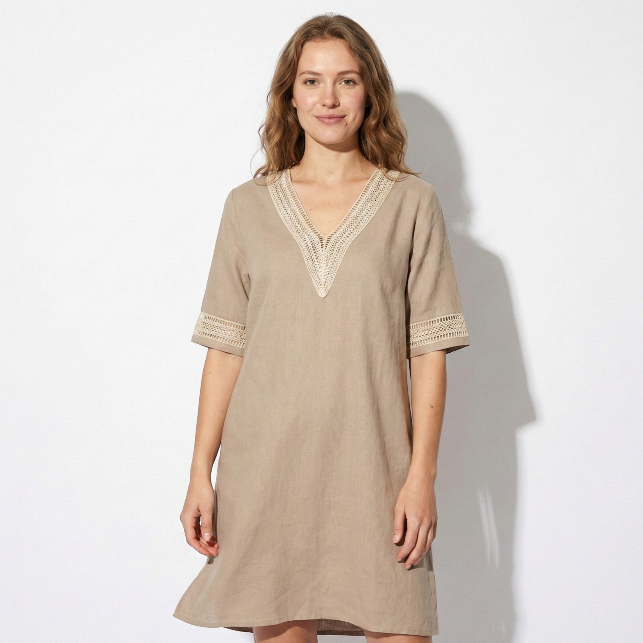 Lily - Women's Mini Dress with Crochet Trim - Dress - Grey - Jones & Smith