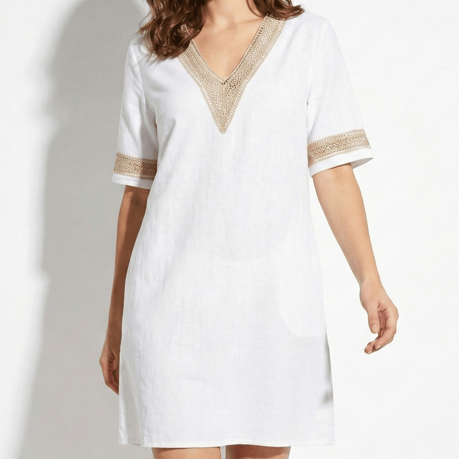 Lily - Women's Mini Dress with Crochet Trim - Dress - White - Jones & Smith