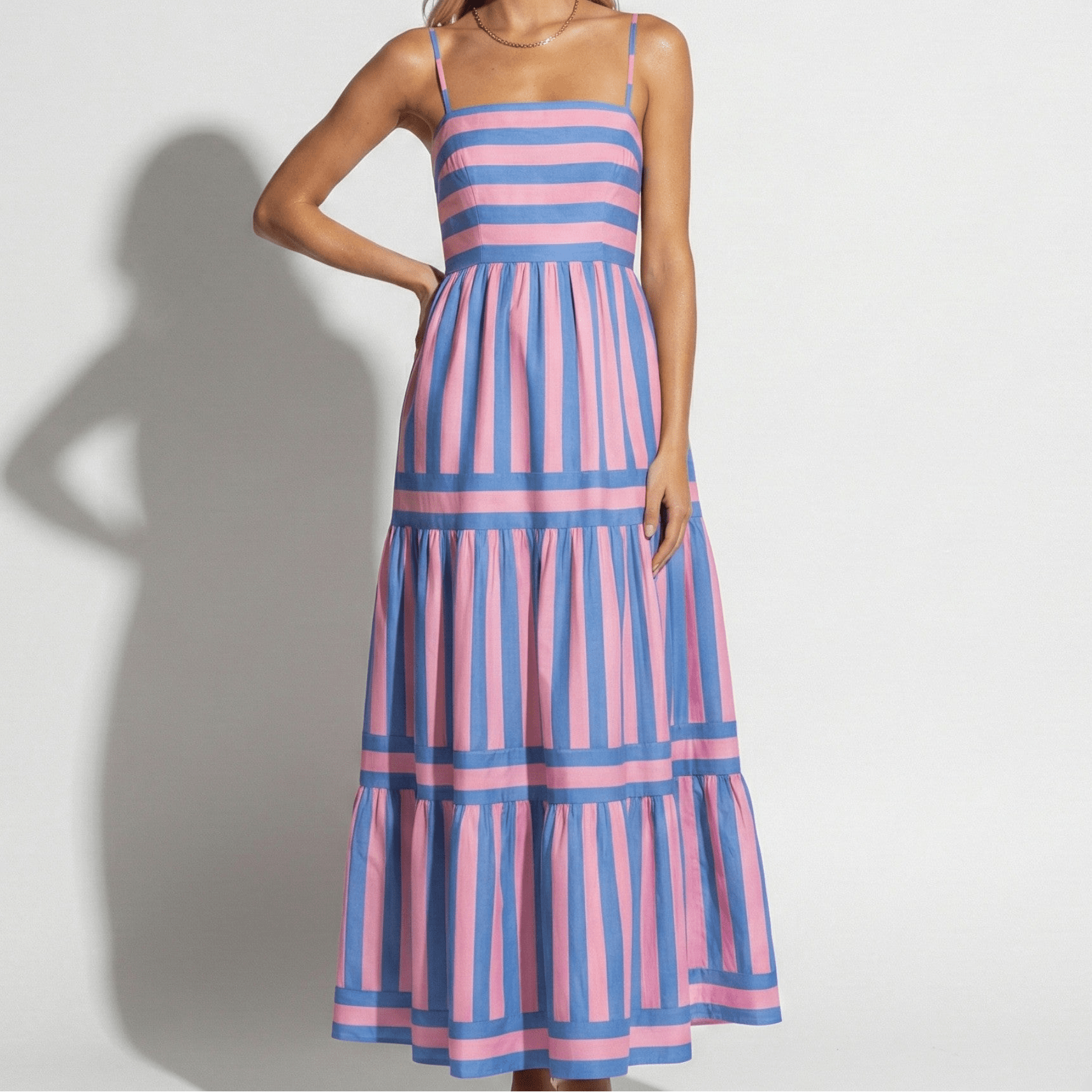 Lily - Women's Striped Tiered Maxi Dress with Spaghetti Straps - Dresses - Purple - Jones & Smith