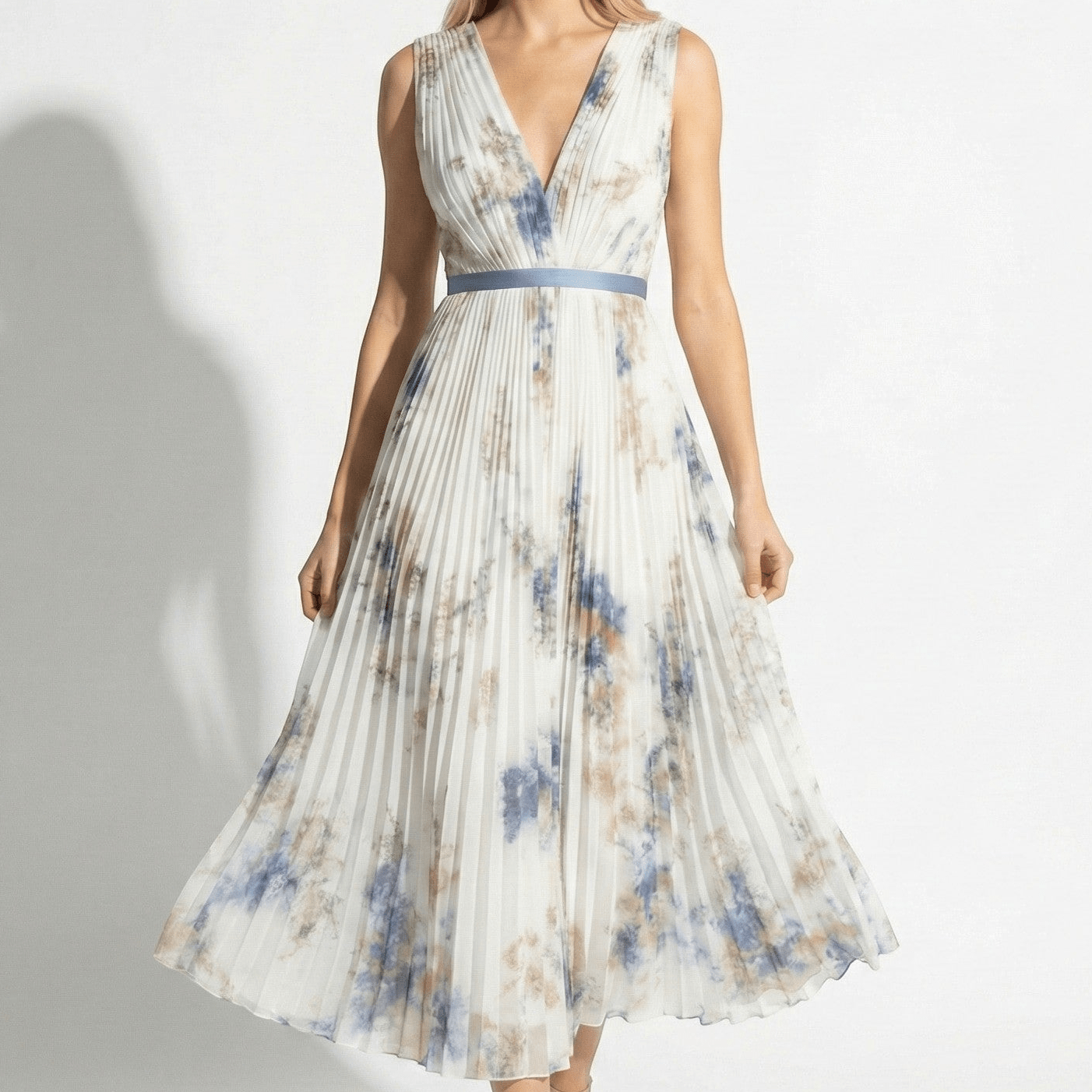 Lily - Women's V - Neck Pleated Maxi Dress with Floral Print - Dresses - White - Jones & Smith