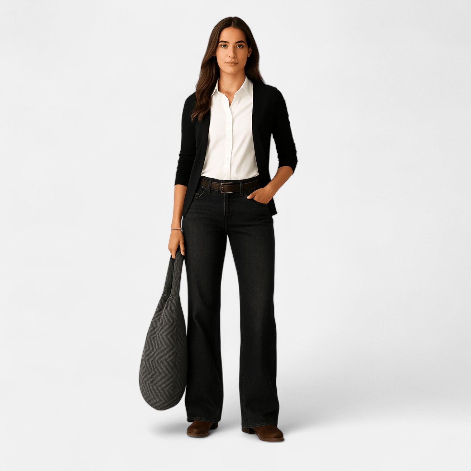 Liv – Women's Cotton Denim Jeans Wide Leg - Jeans Pants - Dark grey - Jones & Smith