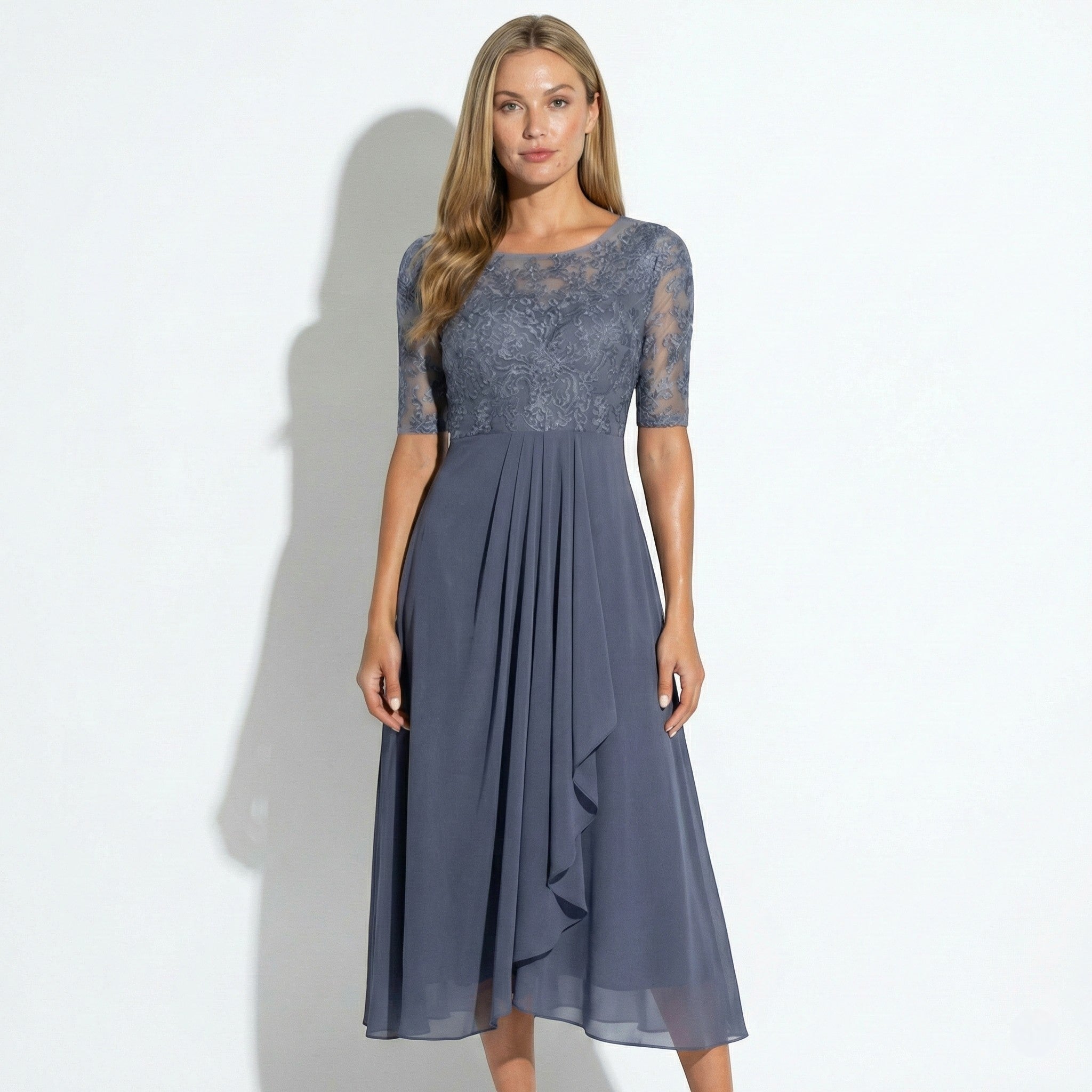 Louisa - Women's Lace and Chiffon Midi Dress - Dress - Purple - Jones & Smith