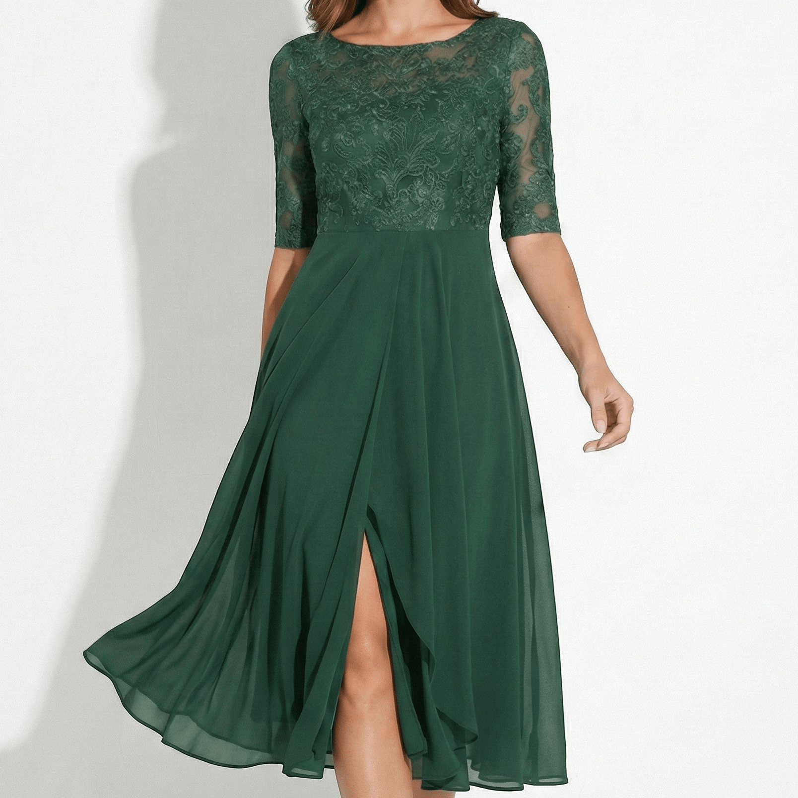 Louisa - Women's Lace and Chiffon Midi Dress - Dress - Green - Jones & Smith