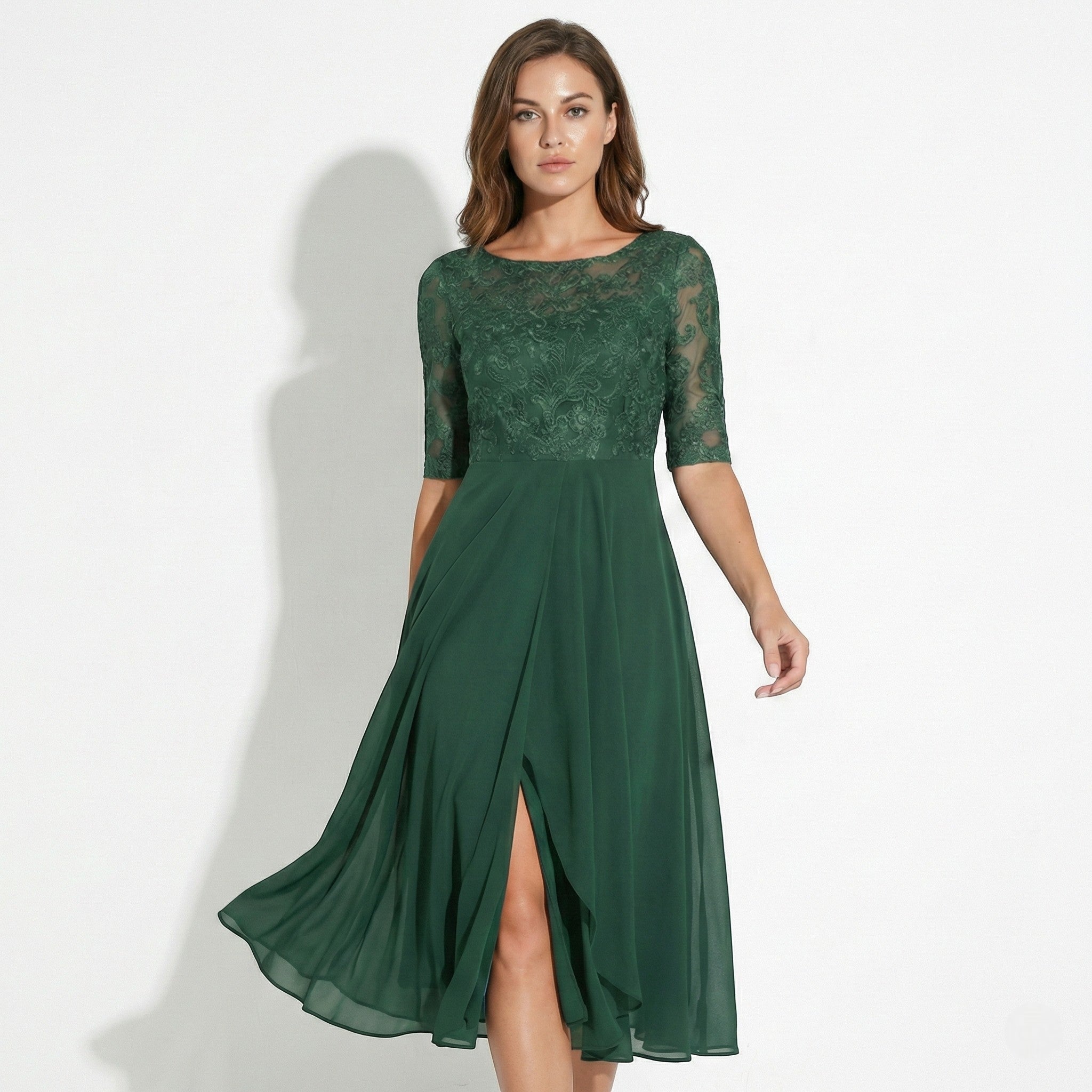 Louisa - Women's Lace and Chiffon Midi Dress - Dress - Green - Jones & Smith