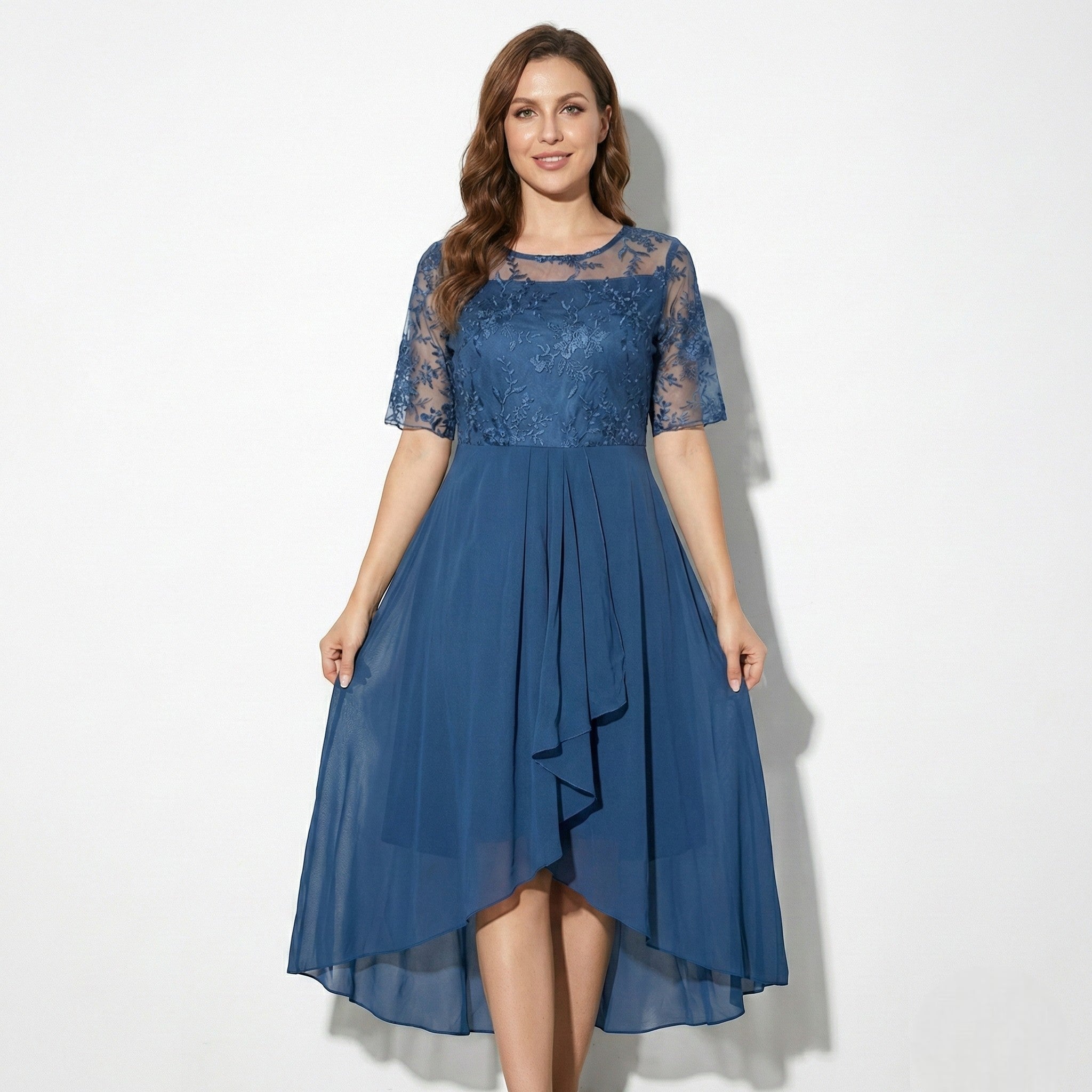 Louisa - Women's Lace and Chiffon Midi Dress - Dress - Blue - Jones & Smith